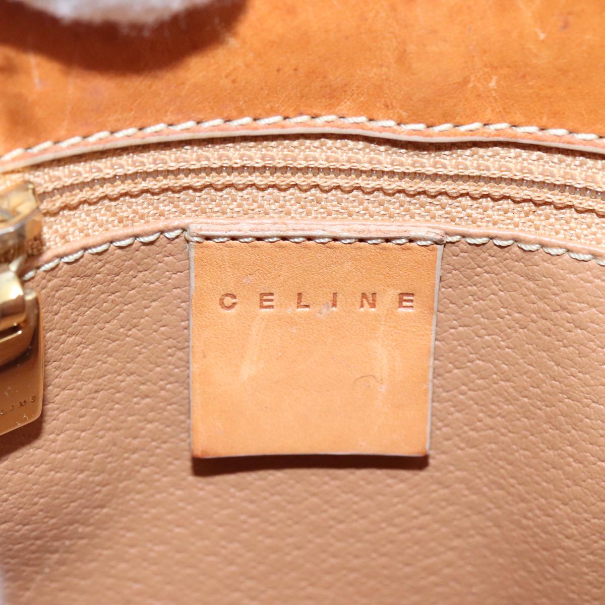CELINE Macadam Canvas Hand Bag PVC Leather Beige Brown gold Auth 108393