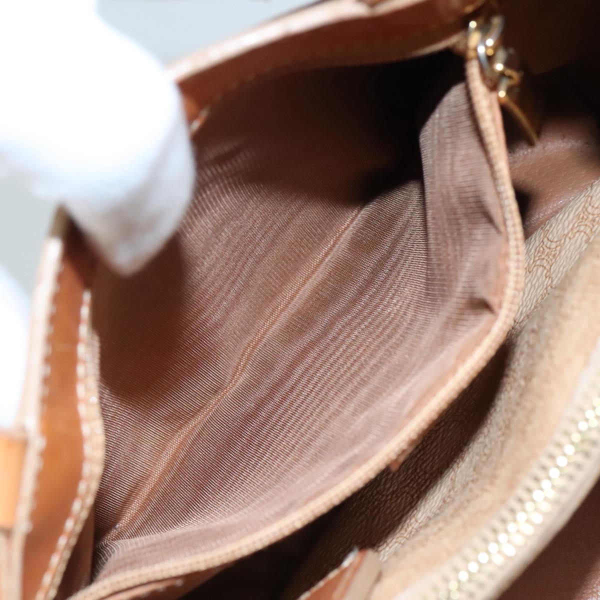 CELINE Macadam Canvas Hand Bag PVC Leather Beige Brown gold Auth 108393