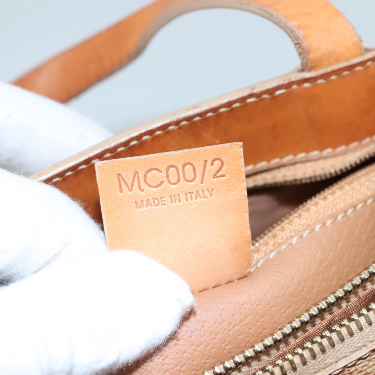 CELINE Macadam Canvas Hand Bag PVC Leather Beige Brown gold Auth 108393