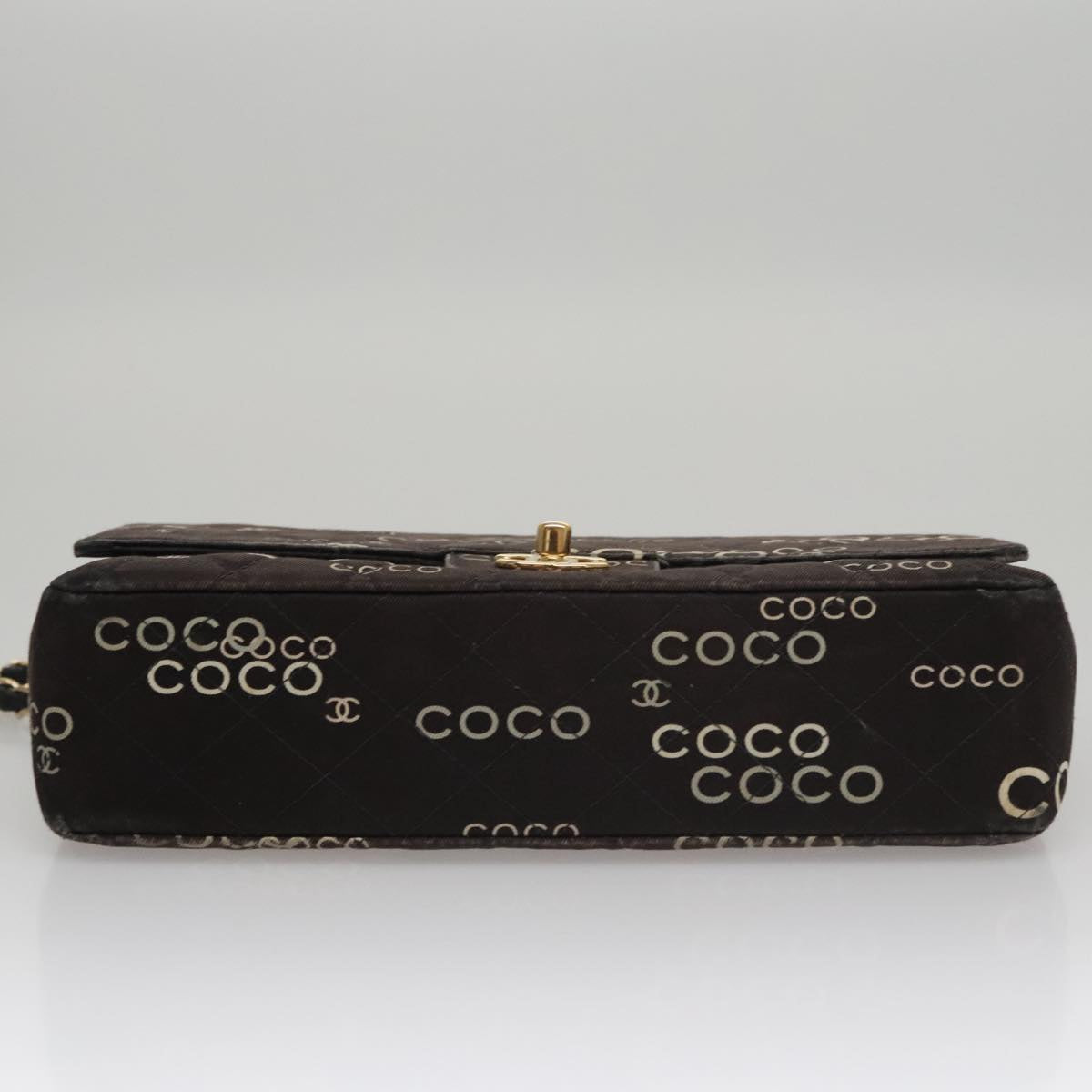 CHANEL Matelasse Chain Shoulder Bag Canvas Black Gold CC Auth 108396