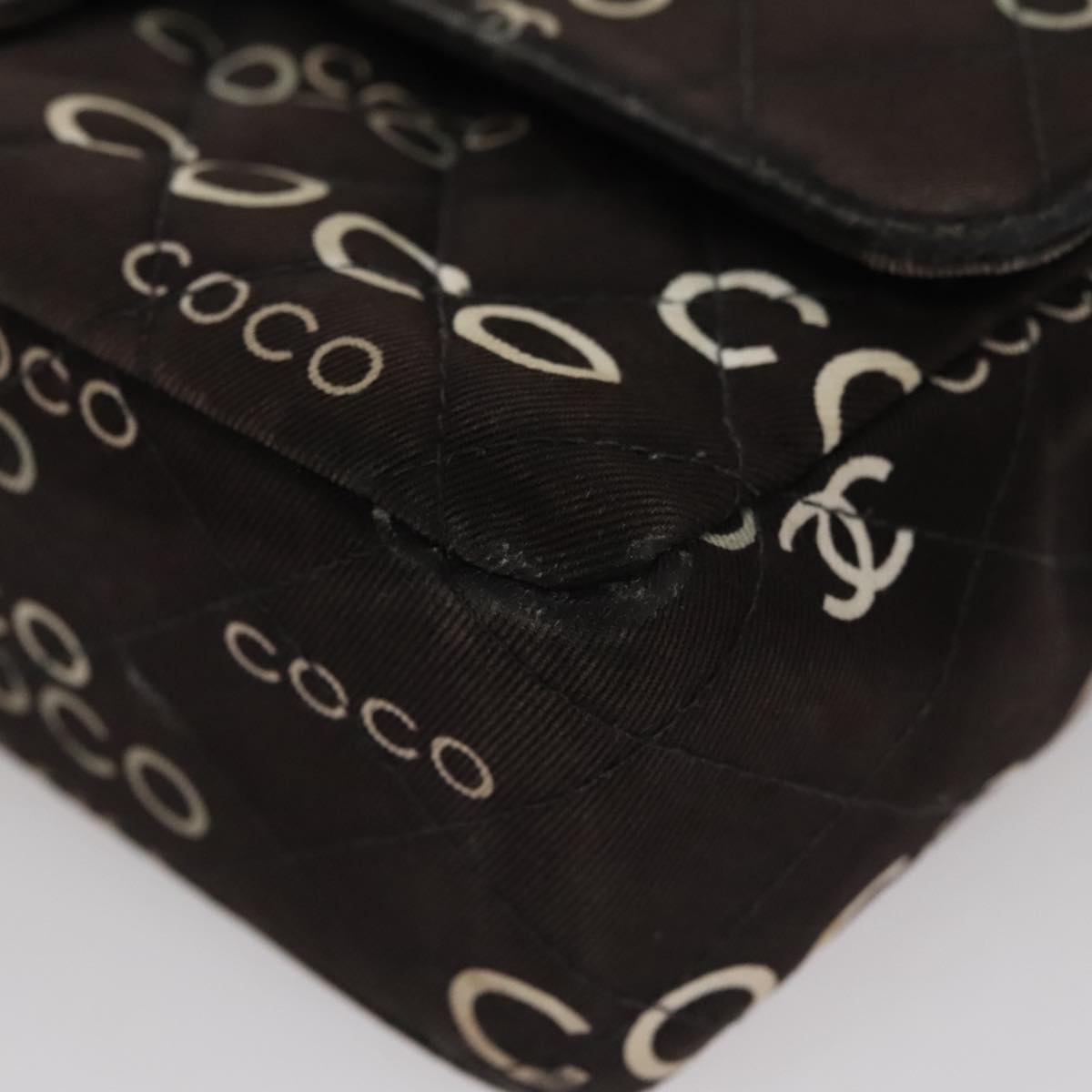 CHANEL Matelasse Chain Shoulder Bag Canvas Black Gold CC Auth 108396