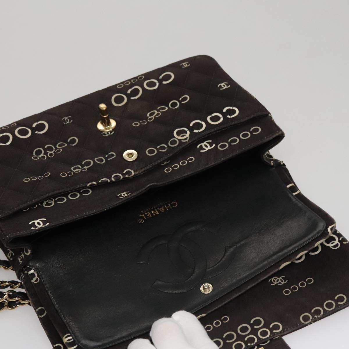 CHANEL Matelasse Chain Shoulder Bag Canvas Black Gold CC Auth 108396