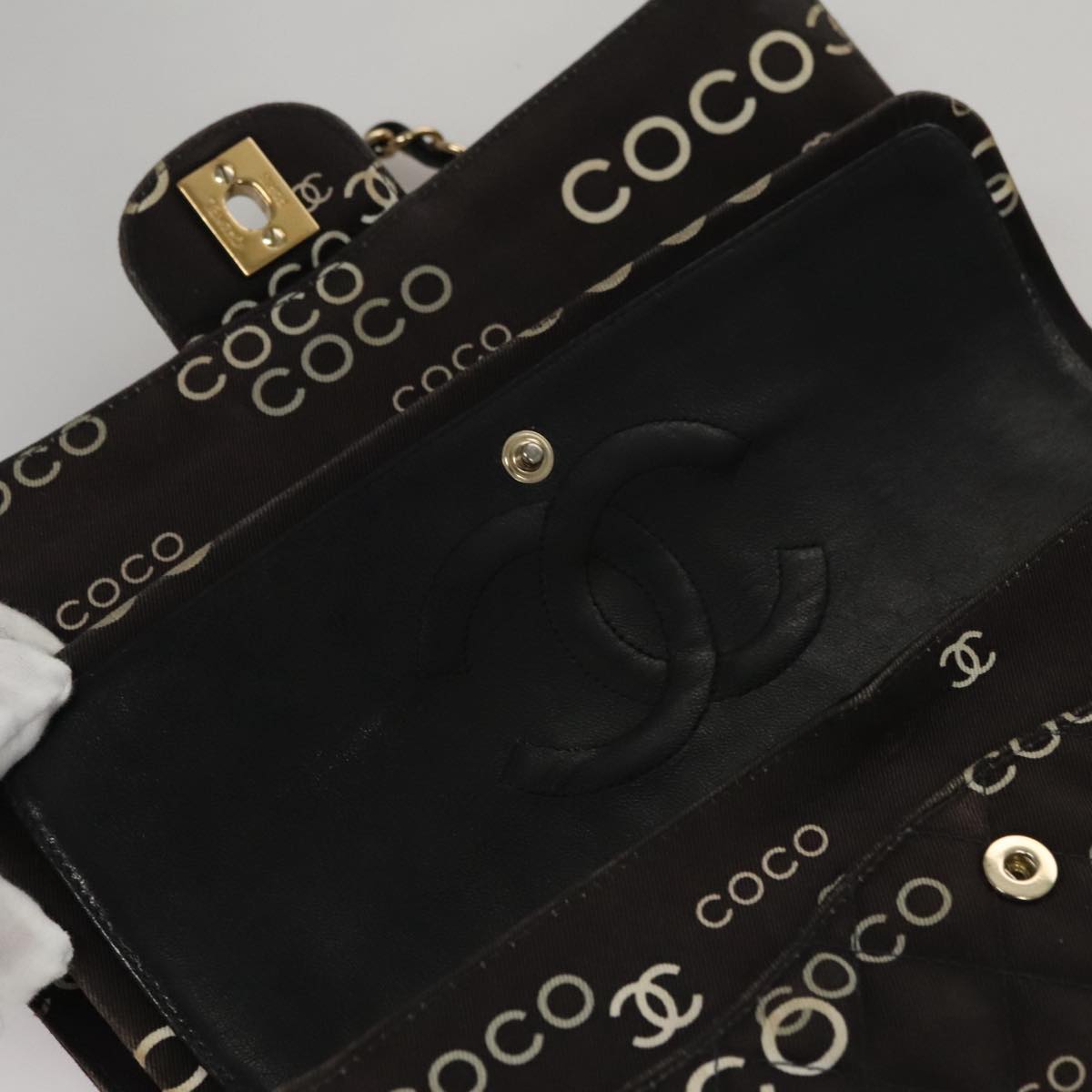 CHANEL Matelasse Chain Shoulder Bag Canvas Black Gold CC Auth 108396