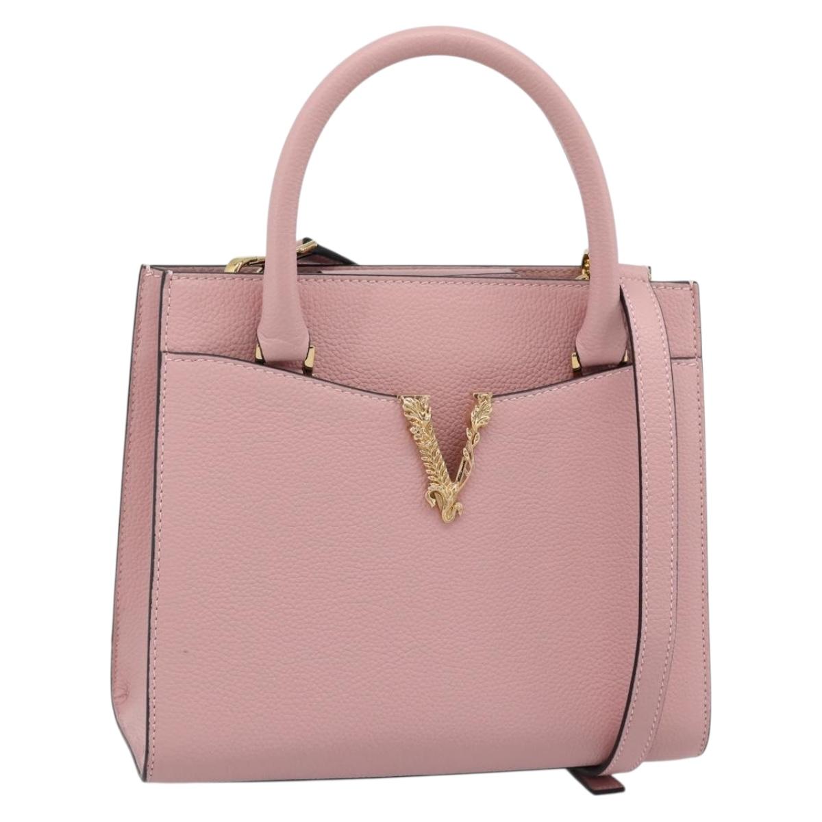 VERSACE Hand Bag Leather 2way Pink Auth 108430