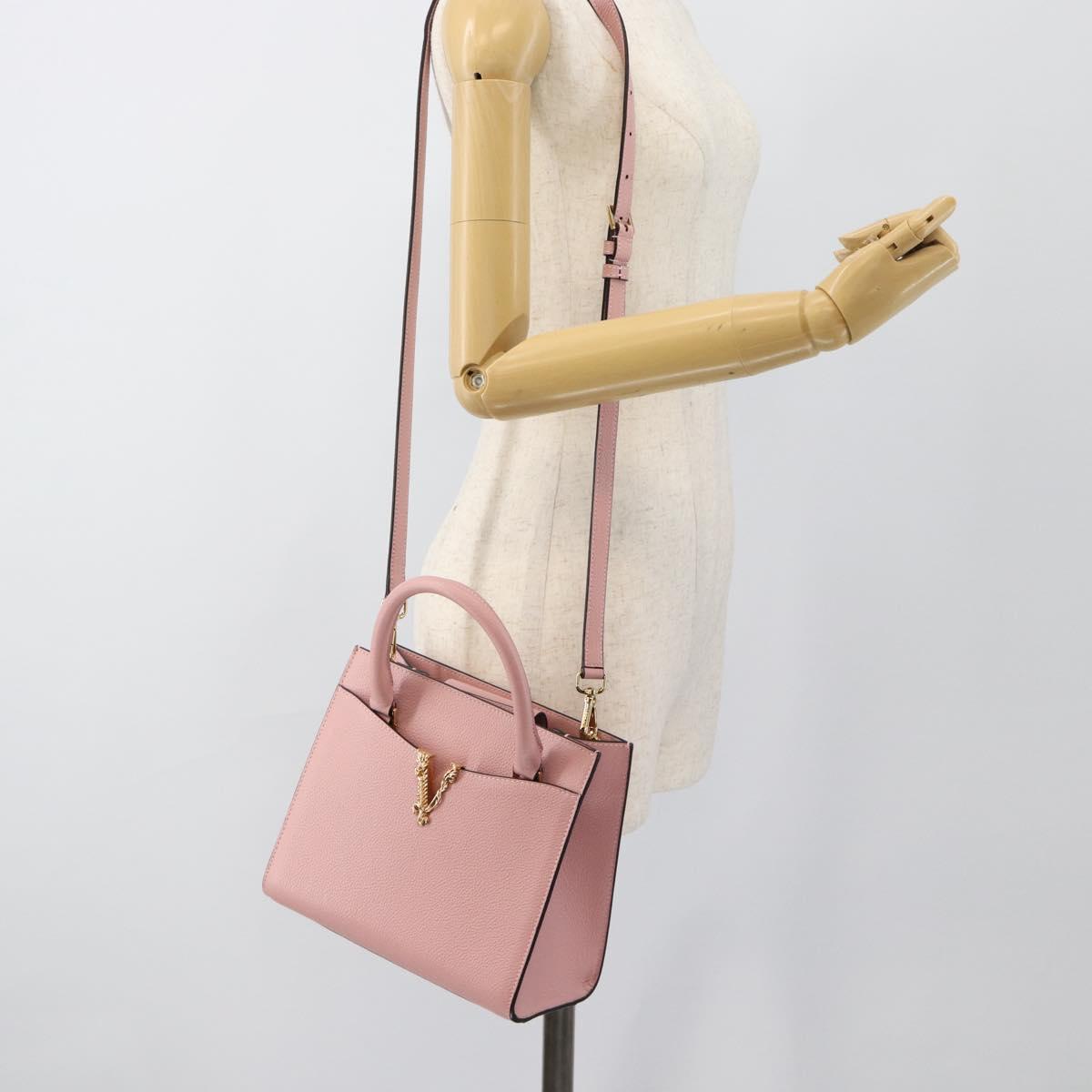 VERSACE Hand Bag Leather 2way Pink Auth 108430