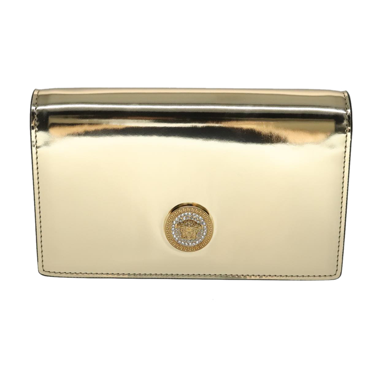 VERSACE Chain Shoulder Bag Patent leather Gold Auth 108487V