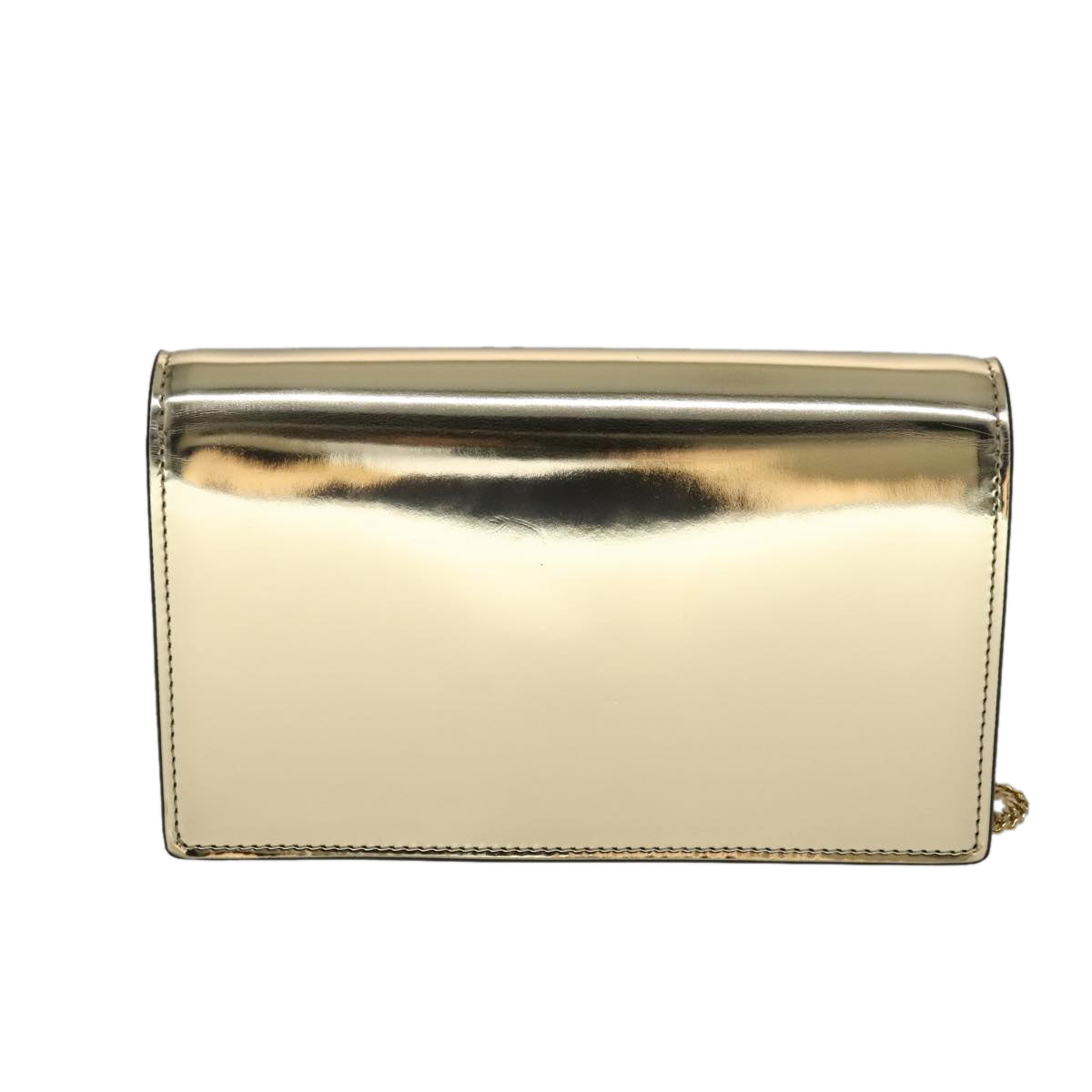VERSACE Chain Shoulder Bag Patent leather Gold Auth 108490V