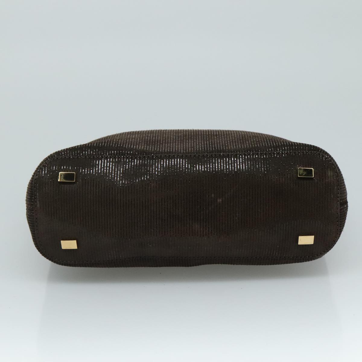 CELINE Hand Bag Suede 2way Brown Gold Auth 108505