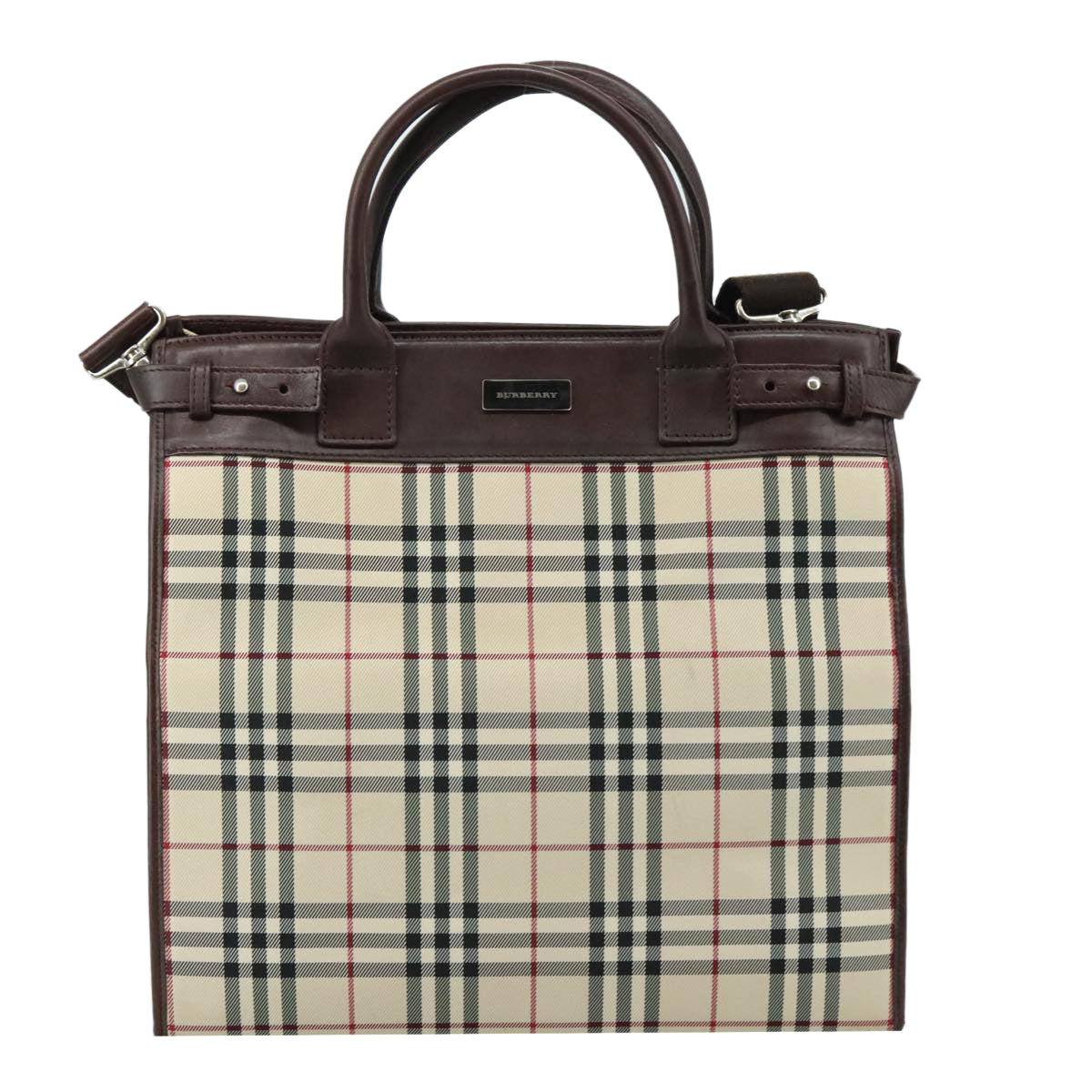 BURBERRY Nova Check Hand Bag Canvas 2way Beige Auth 108520