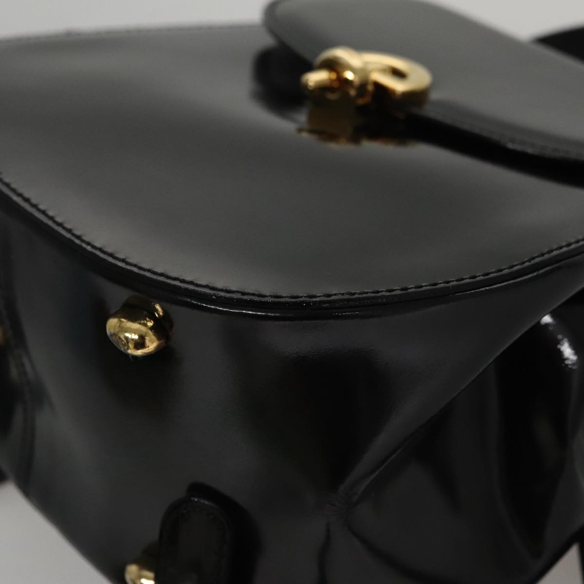 CELINE Backpack Patent leather Black Auth 108565