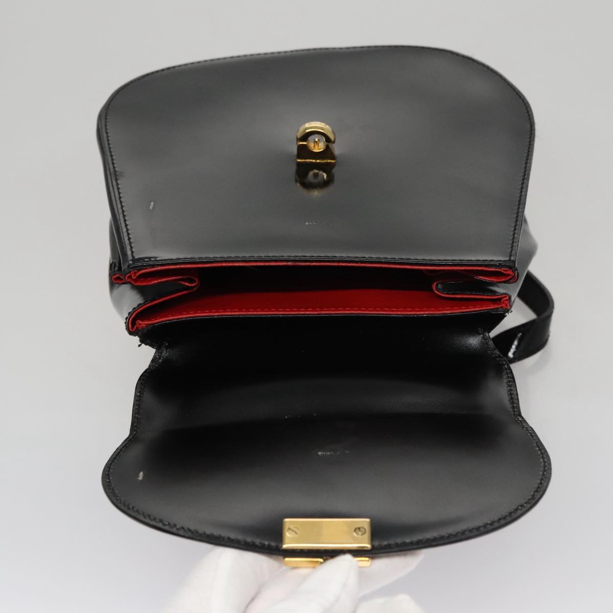 CELINE Backpack Patent leather Black Auth 108565