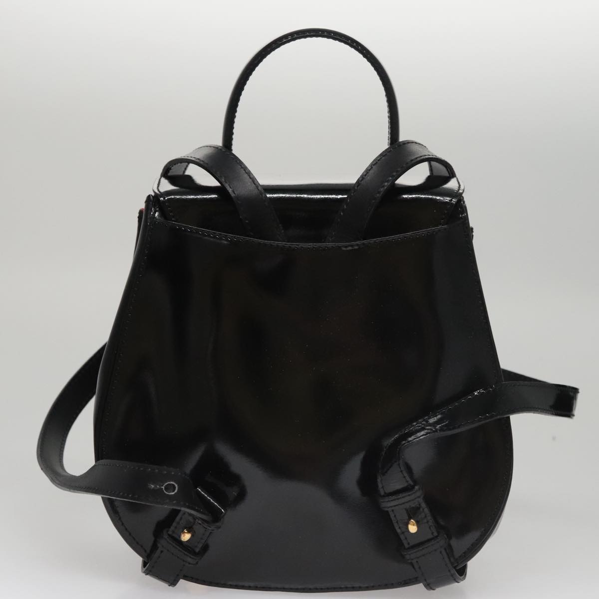 CELINE Backpack Patent leather Black Auth 108565