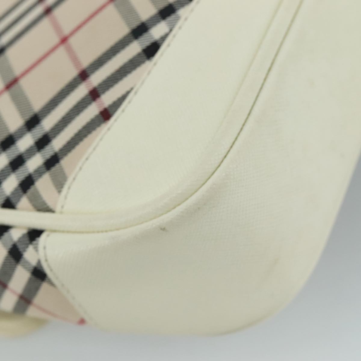 BURBERRY Nova Check Shoulder Bag Canvas Leather Beige White Silver Auth 108570