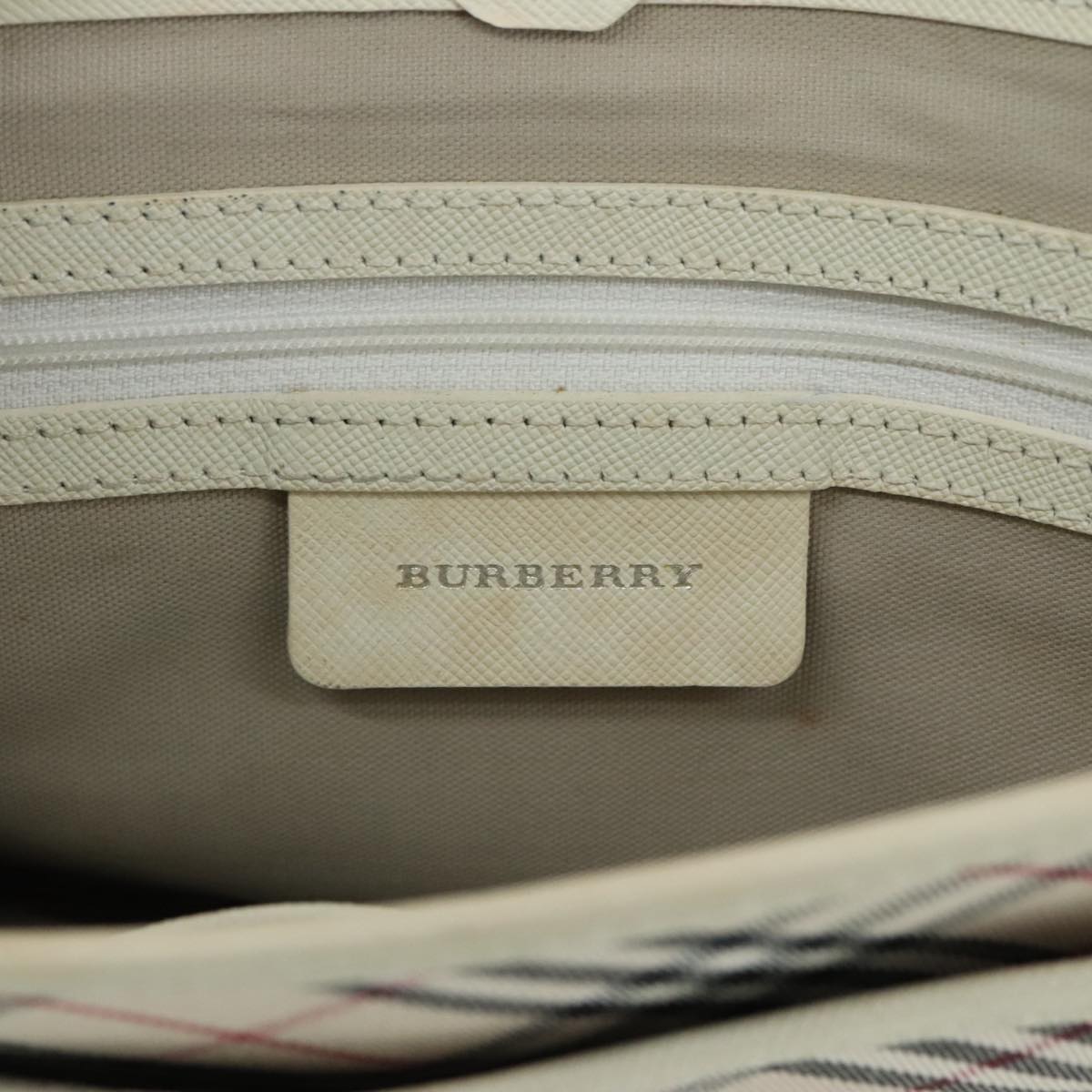 BURBERRY Nova Check Shoulder Bag Canvas Leather Beige White Silver Auth 108570