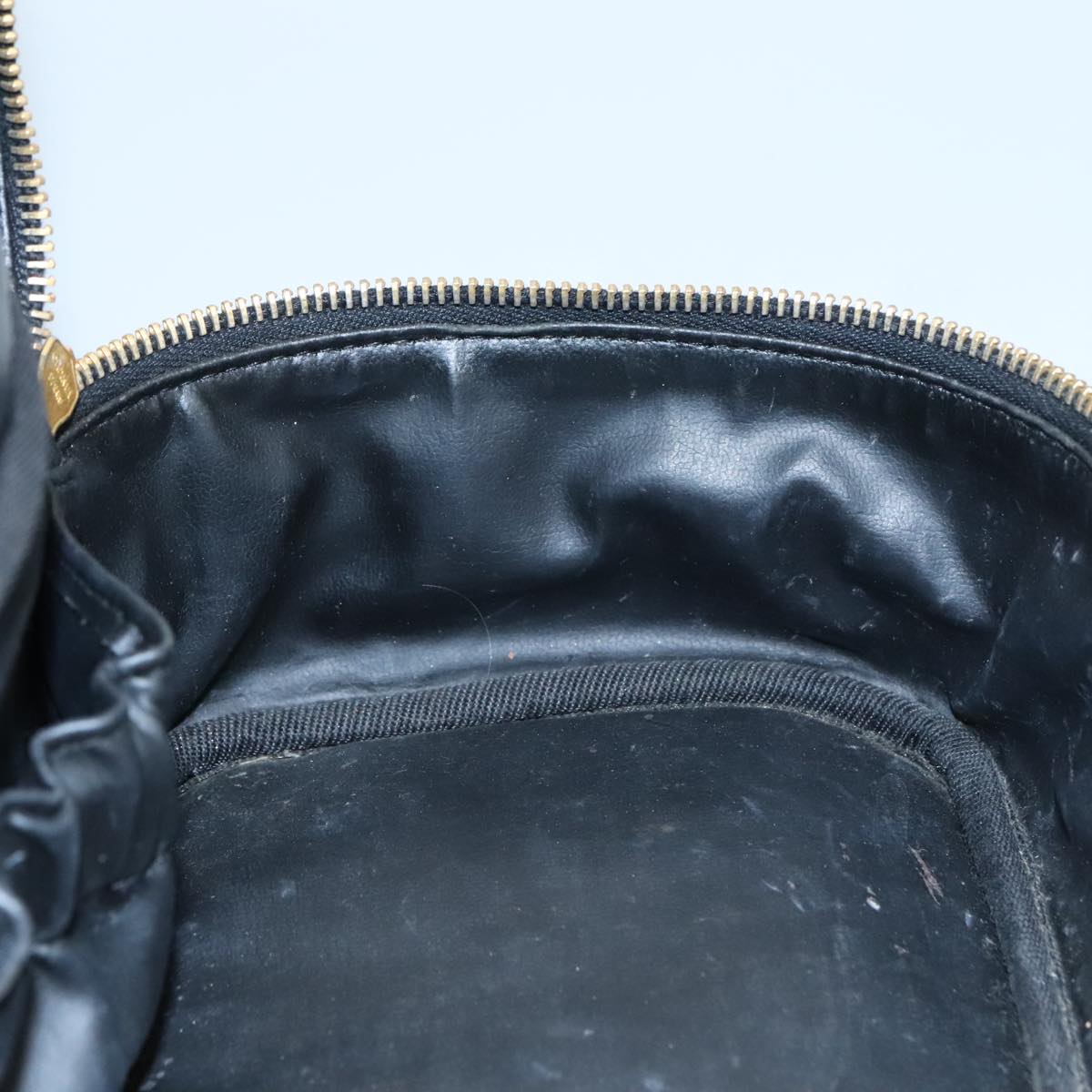 CHANEL Bicolore Vanity Hand Bag Leather Black Gold CC Auth 108585