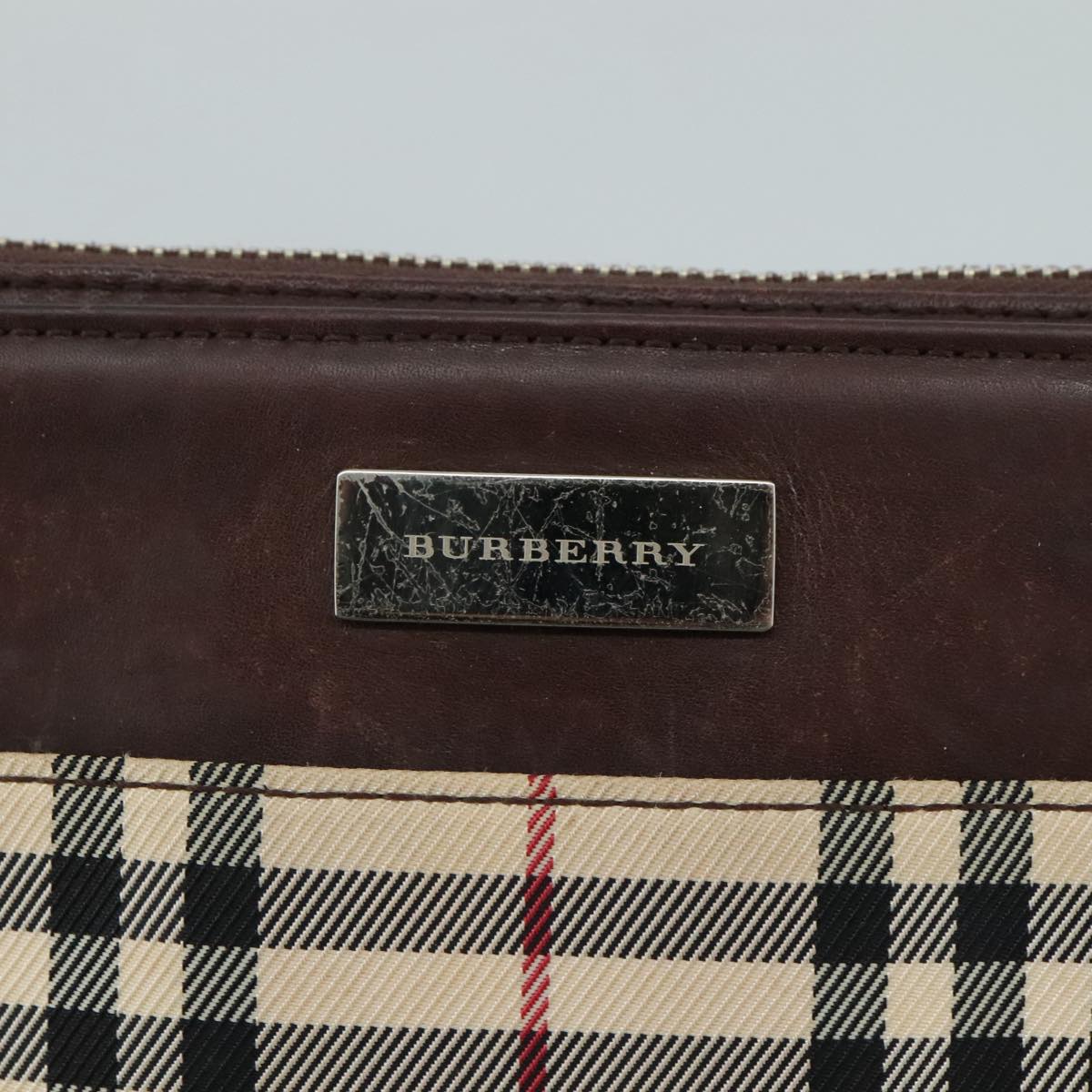 BURBERRY Nova Check Shoulder Bag Canvas Beige Silver Auth 108598