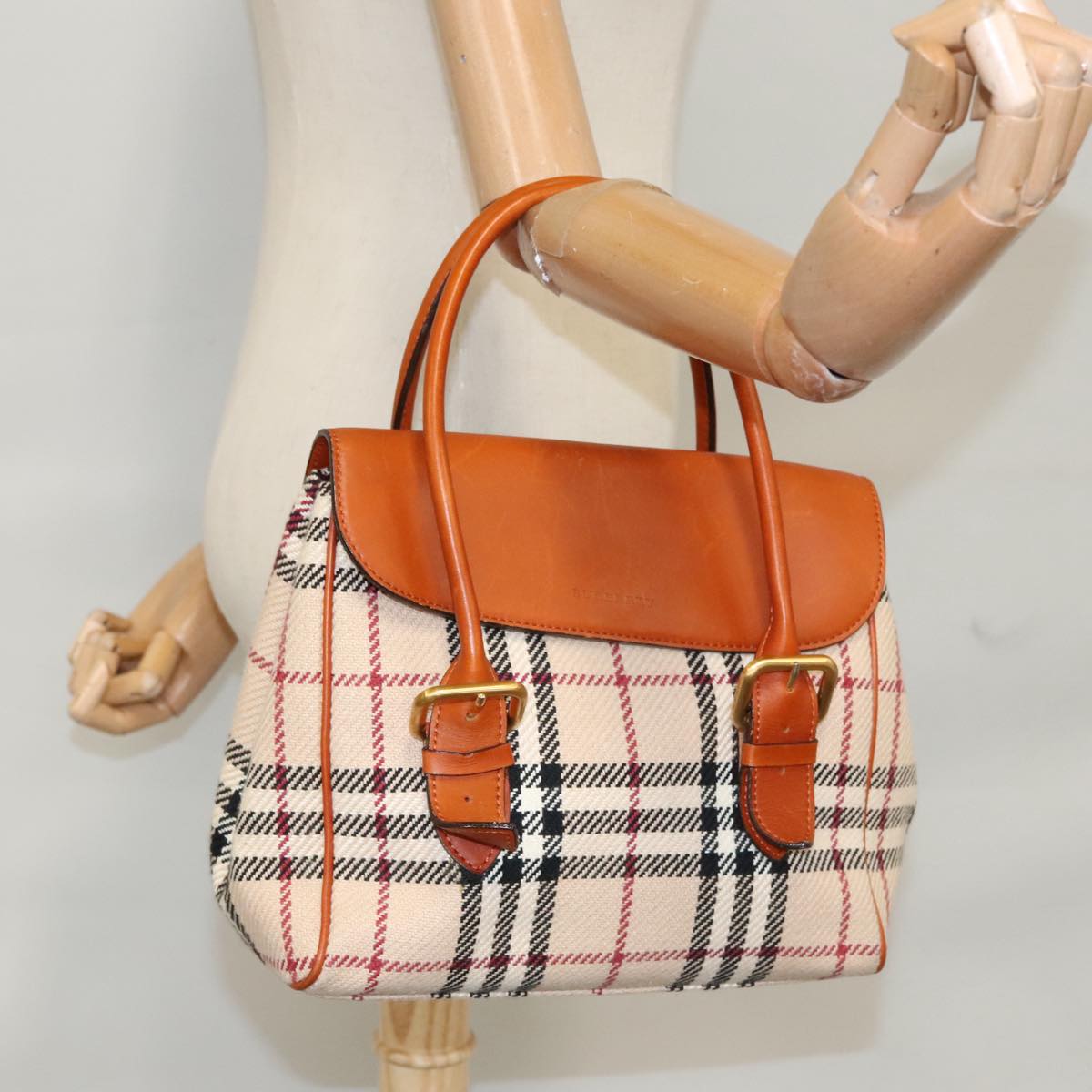 BURBERRY Nova Check Hand Bag Canvas Beige Auth 108600