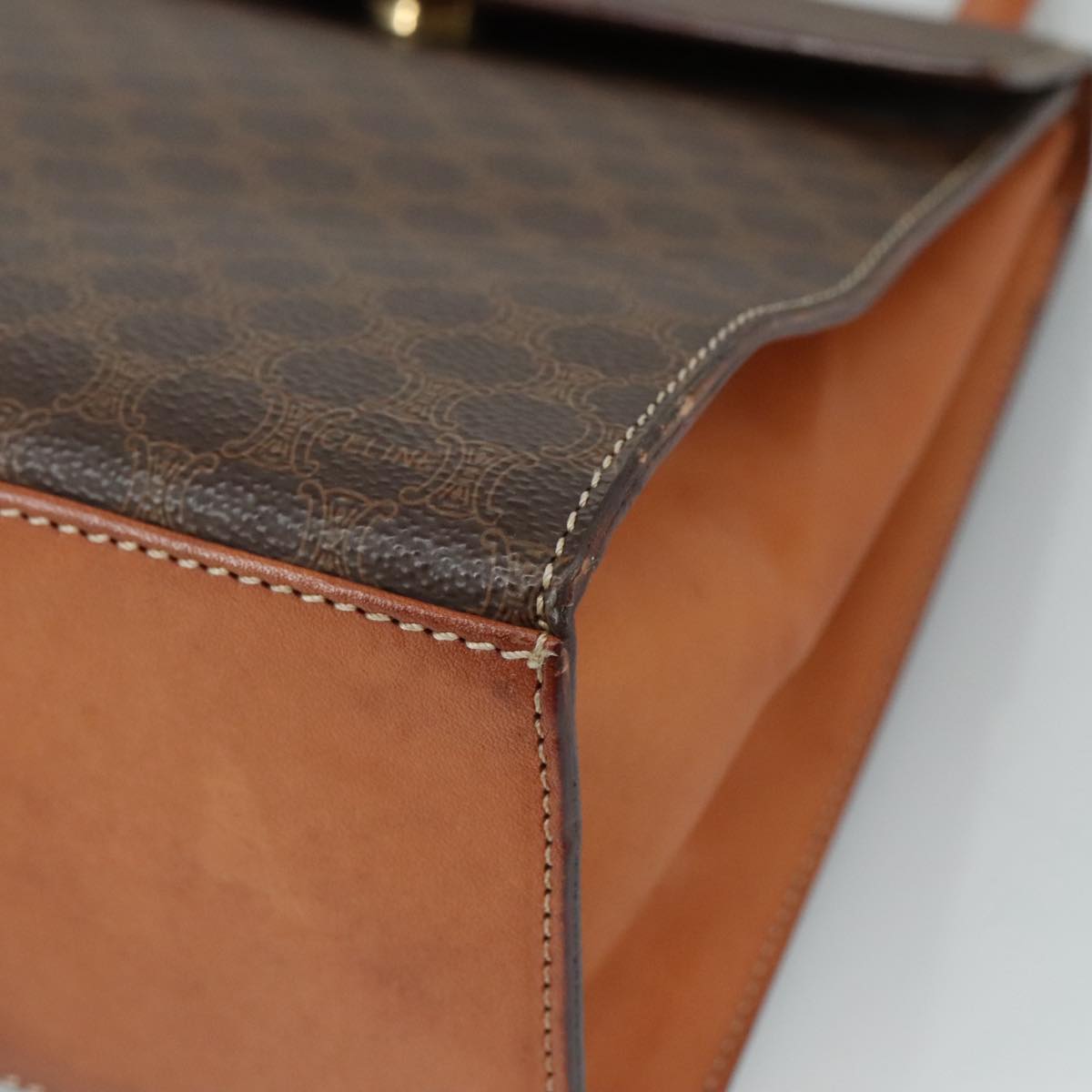 CELINE Macadam Canvas Hand Bag PVC Leather Brown Auth 108632