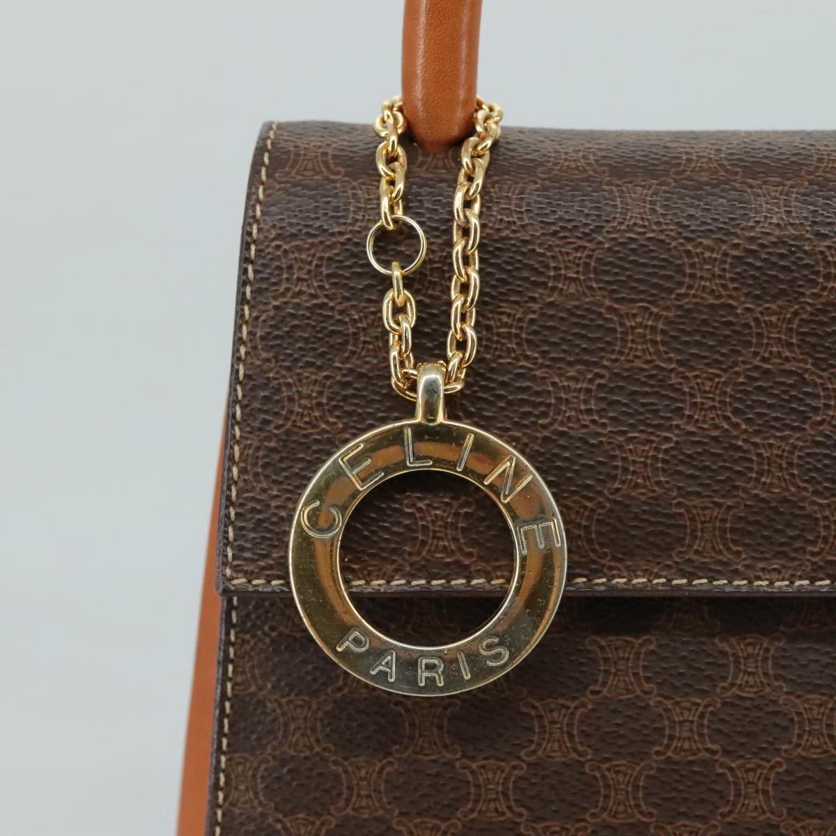 CELINE Macadam Canvas Hand Bag PVC Leather Brown Auth 108632