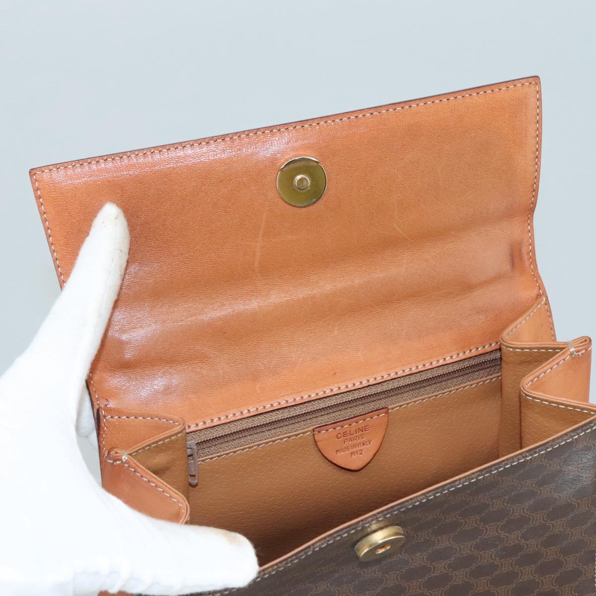 CELINE Macadam Canvas Hand Bag PVC Leather Brown Auth 108632