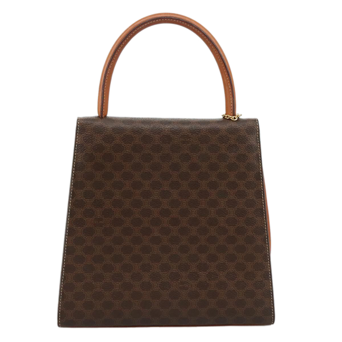 CELINE Macadam Canvas Hand Bag PVC Leather Brown Auth 108632