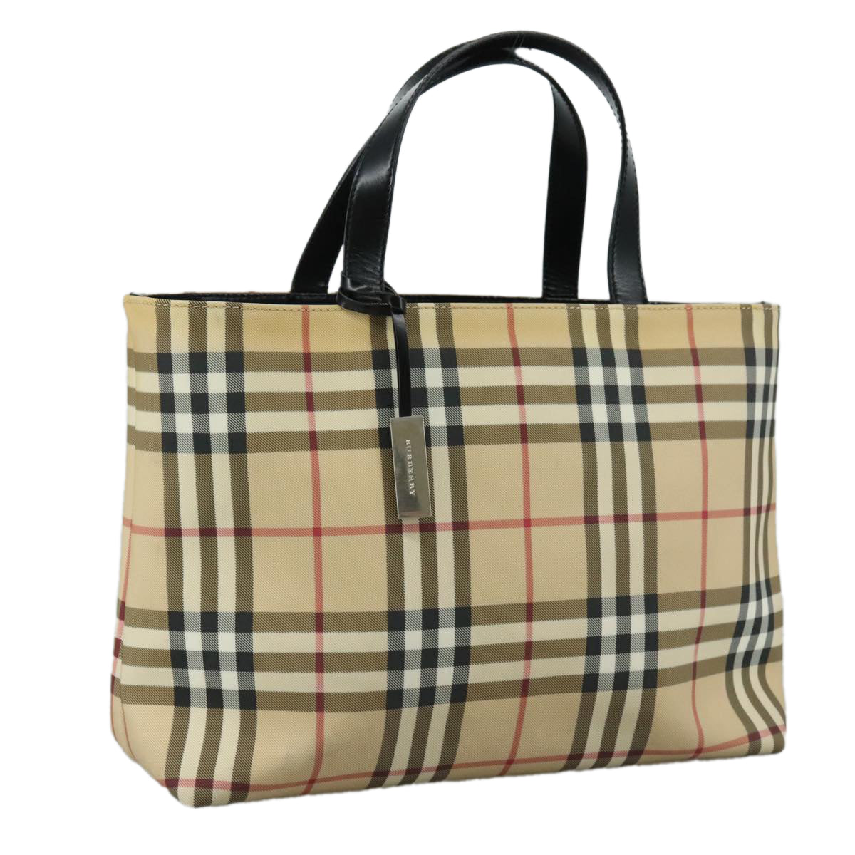 BURBERRY Nova Check Tote Bag PVC Leather Beige Auth 108644