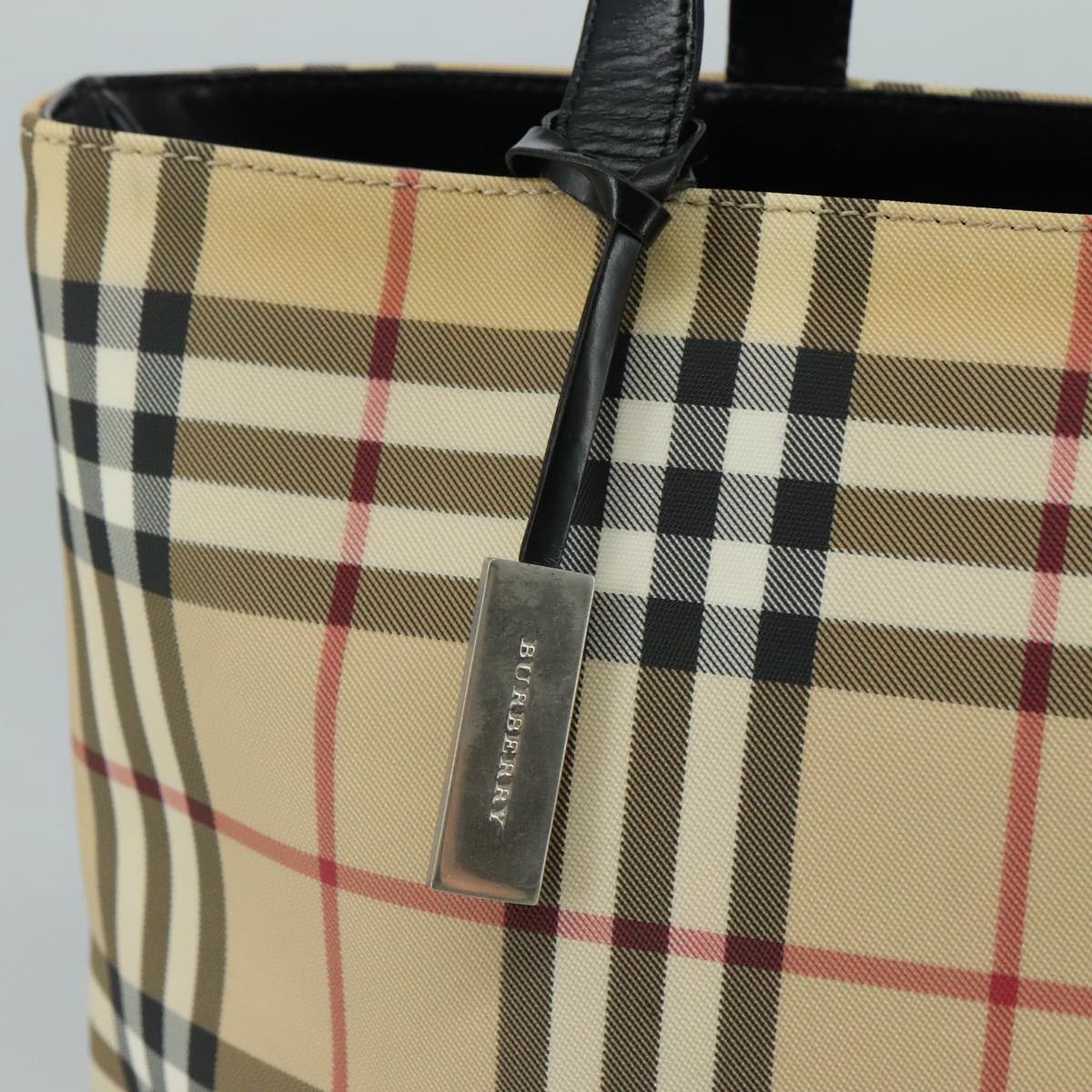 BURBERRY Nova Check Tote Bag PVC Leather Beige Auth 108644