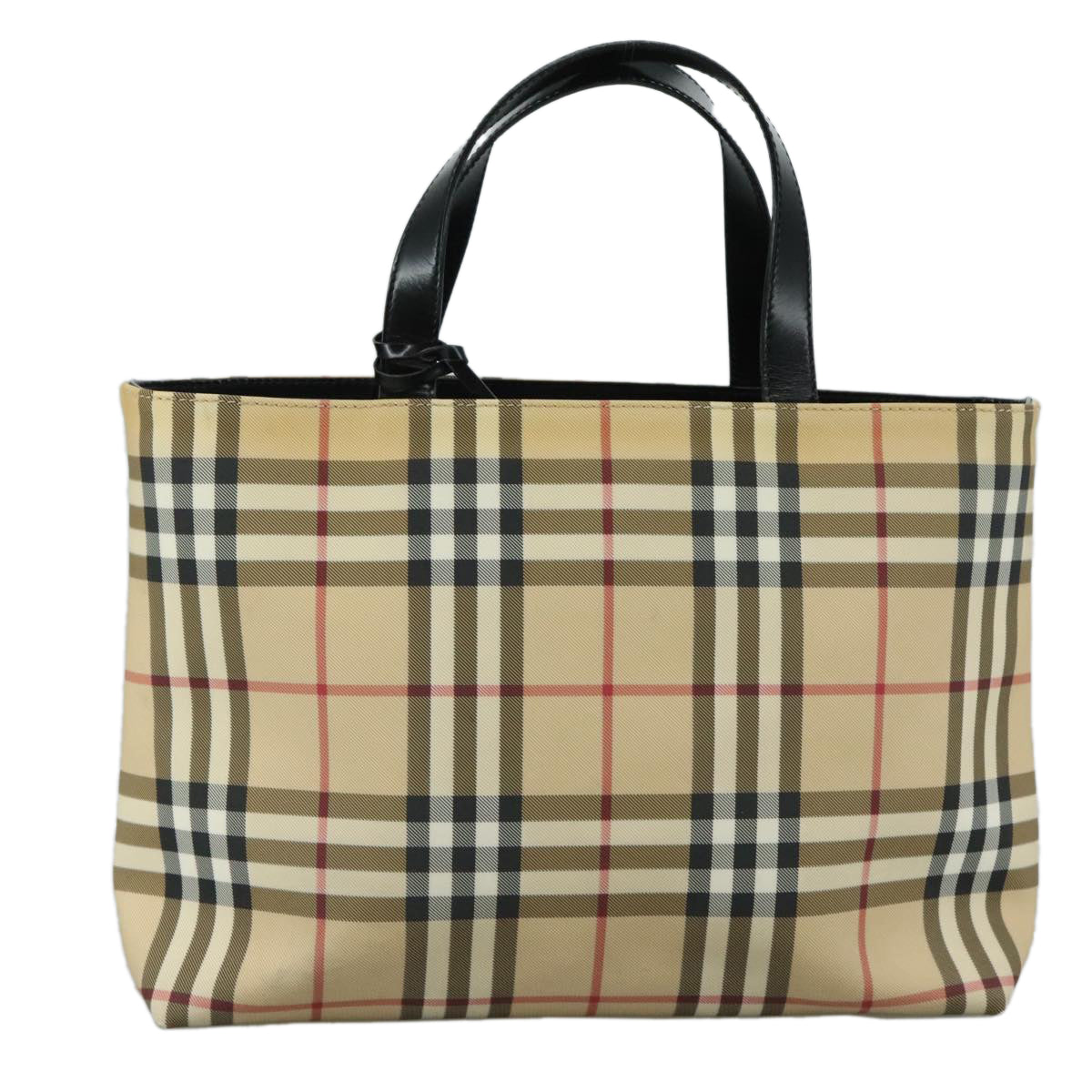 BURBERRY Nova Check Tote Bag PVC Leather Beige Auth 108644