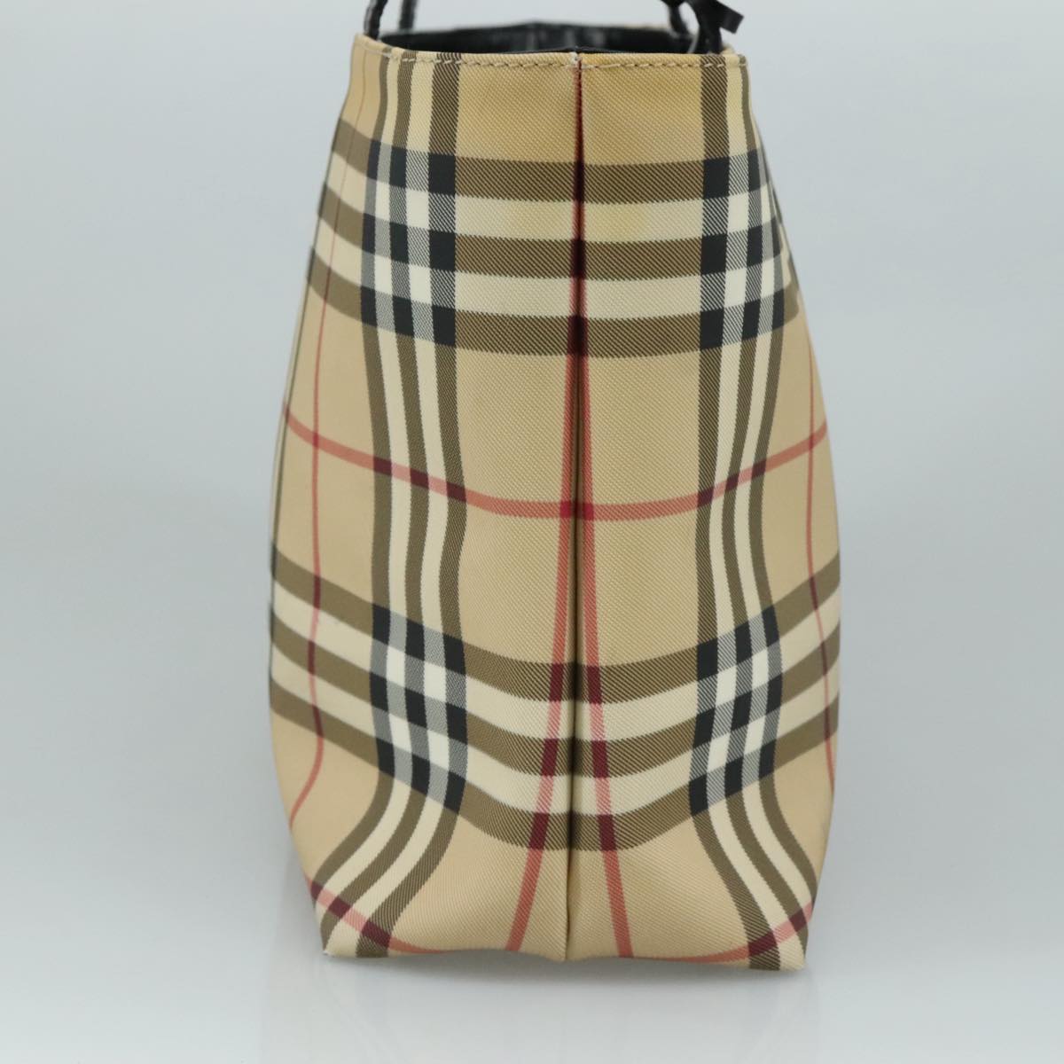 BURBERRY Nova Check Tote Bag PVC Leather Beige Auth 108644