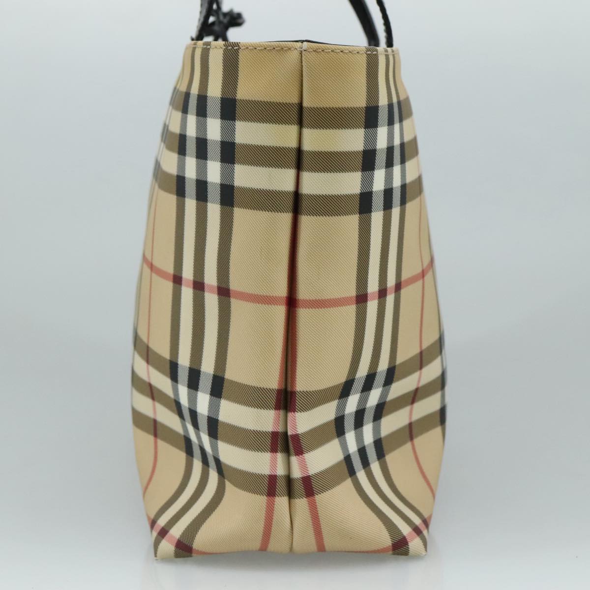 BURBERRY Nova Check Tote Bag PVC Leather Beige Auth 108644