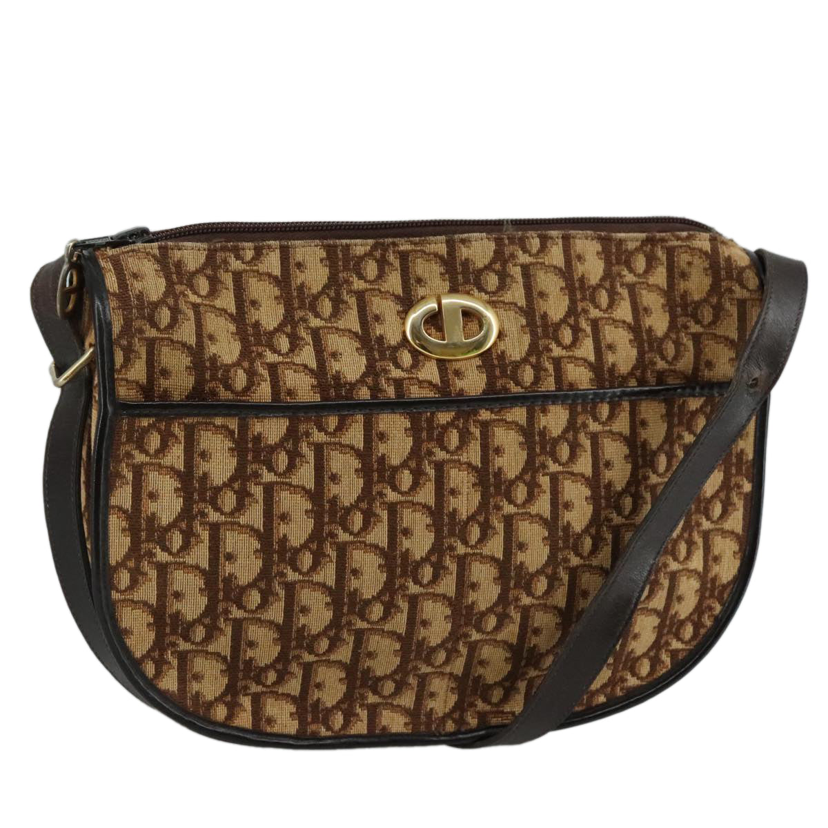 Christian Dior Trotter Canvas Shoulder Bag Brown Auth 108645V