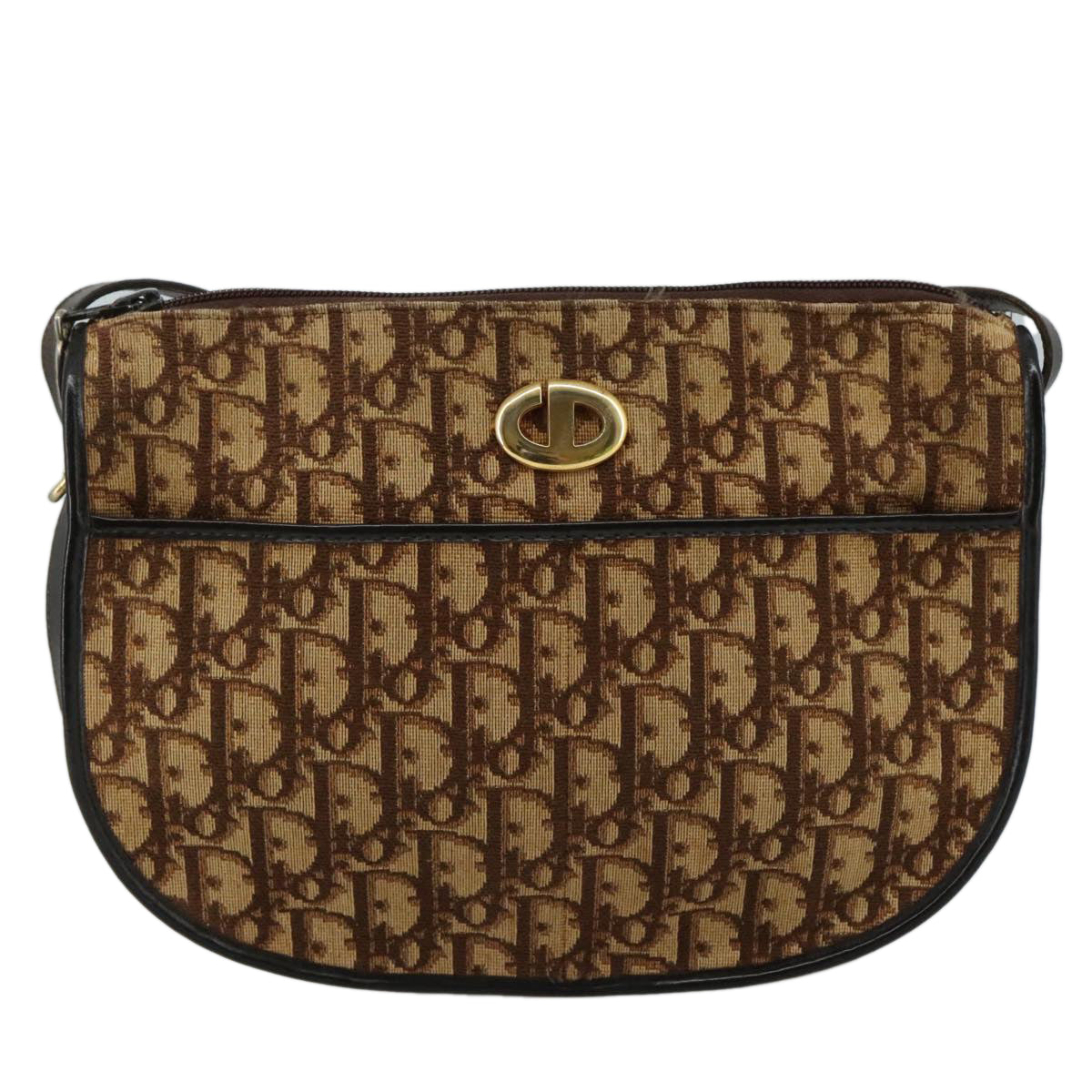 Christian Dior Trotter Canvas Shoulder Bag Brown Auth 108645V