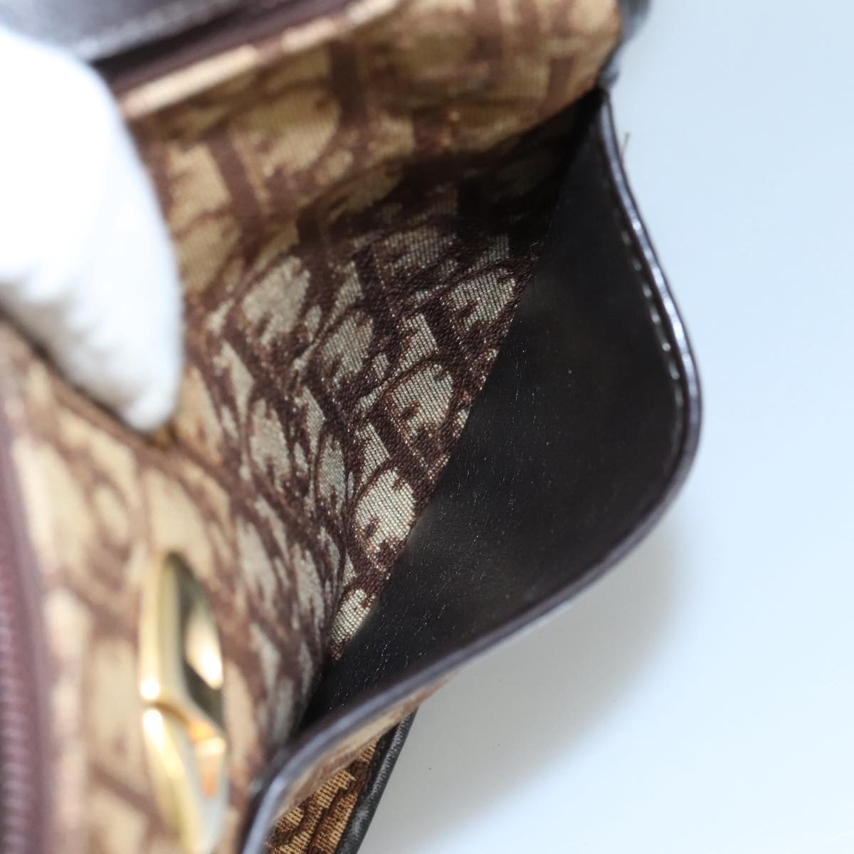 Christian Dior Trotter Canvas Shoulder Bag Brown Auth 108645V