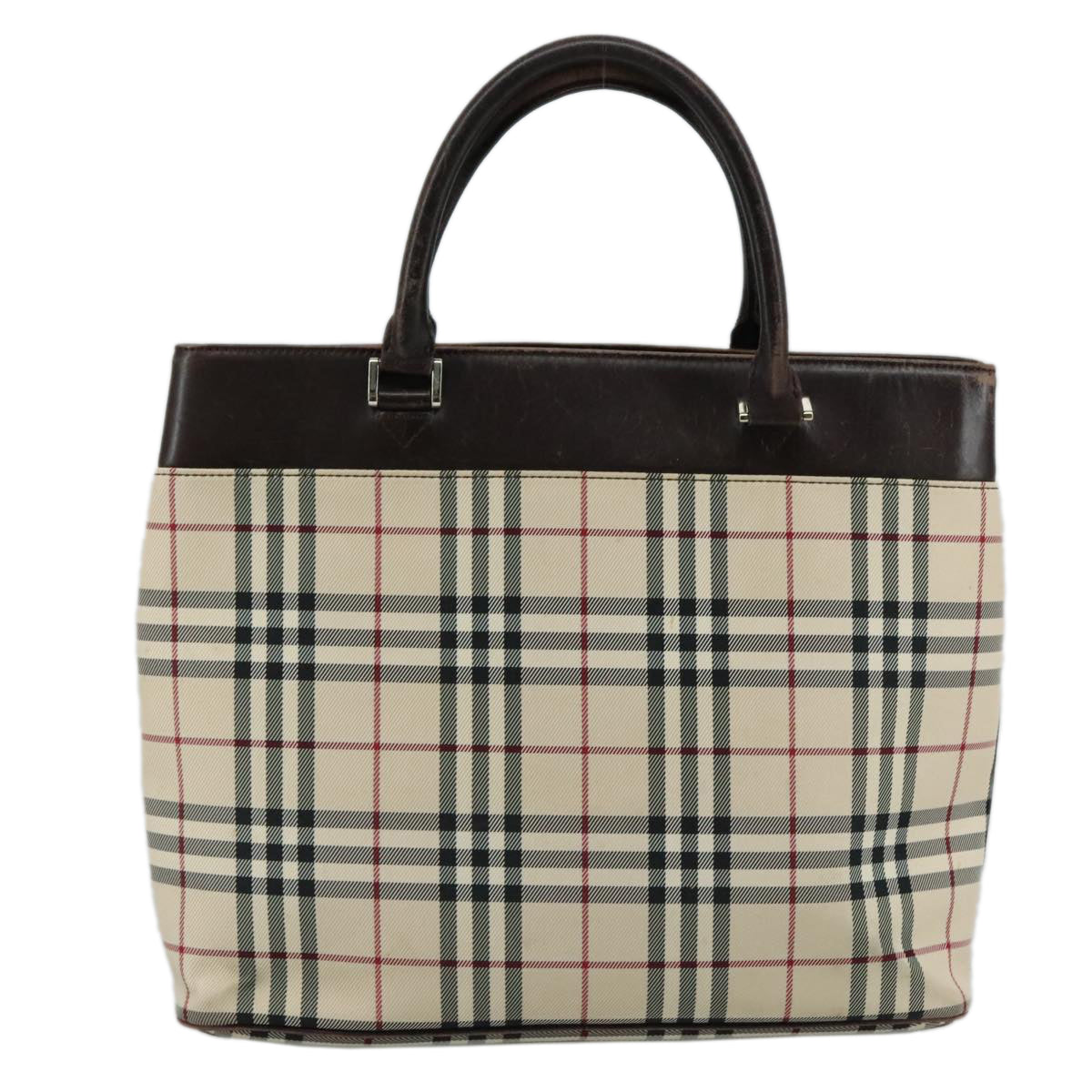 BURBERRY Nova Check Hand Bag Canvas Beige Auth 108646