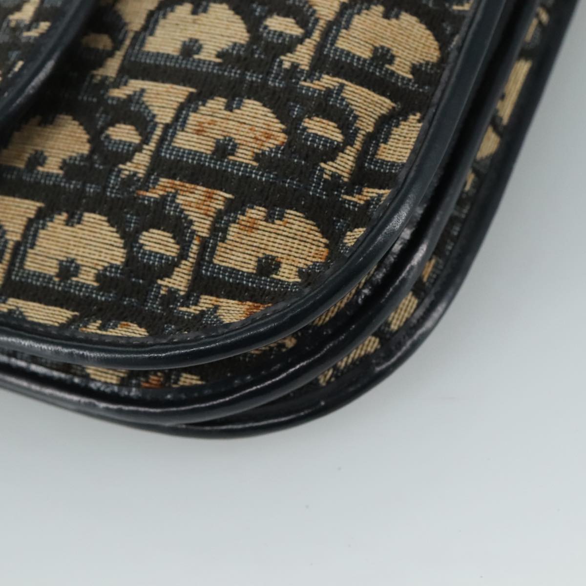 Christian Dior Trotter Canvas Shoulder Bag Navy Gold Auth 108685