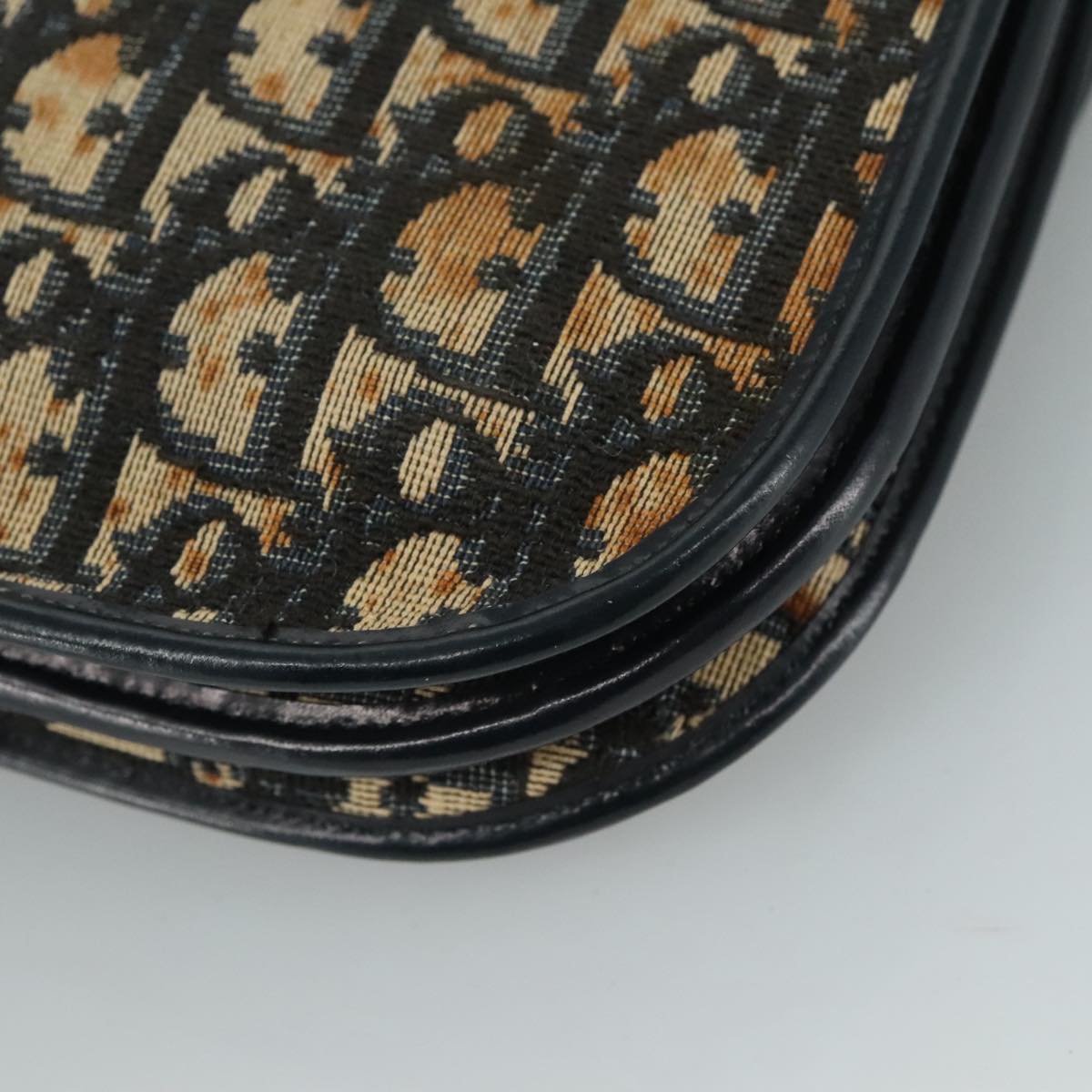 Christian Dior Trotter Canvas Shoulder Bag Navy Gold Auth 108685