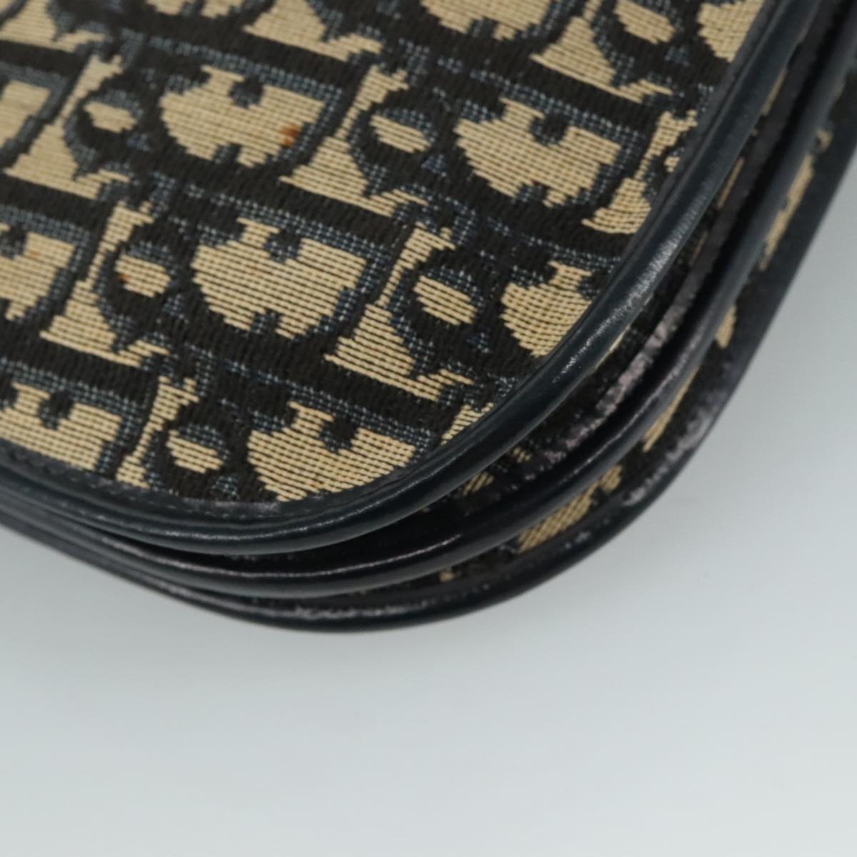 Christian Dior Trotter Canvas Shoulder Bag Navy Gold Auth 108685