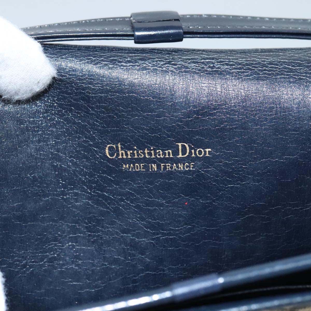 Christian Dior Trotter Canvas Shoulder Bag Navy Gold Auth 108685