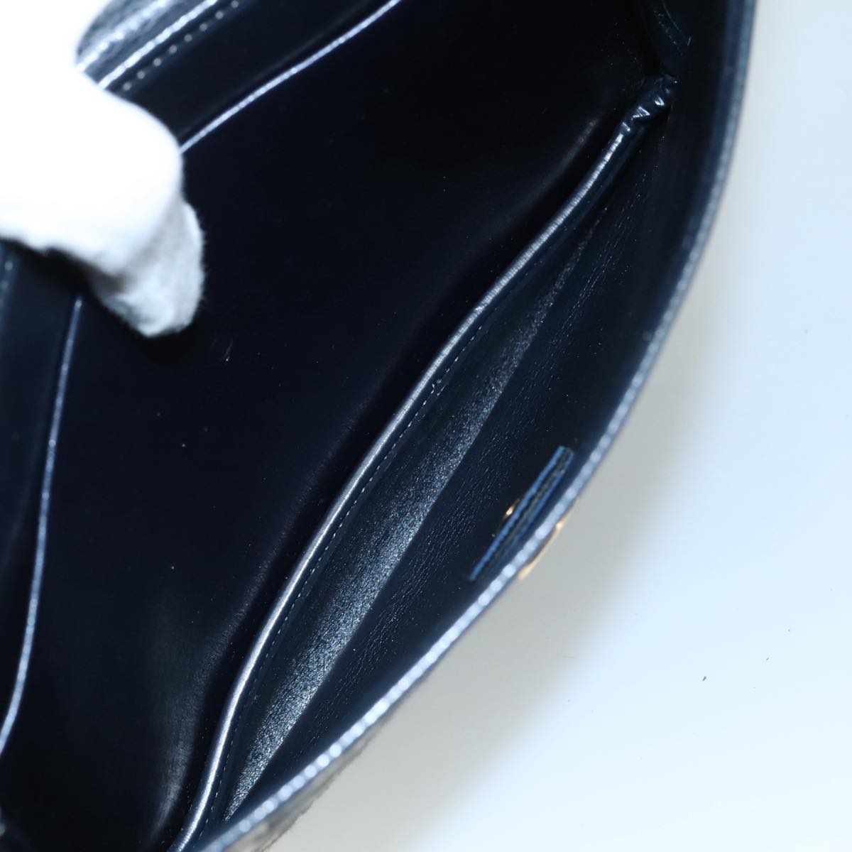 Christian Dior Trotter Canvas Shoulder Bag Navy Gold Auth 108685