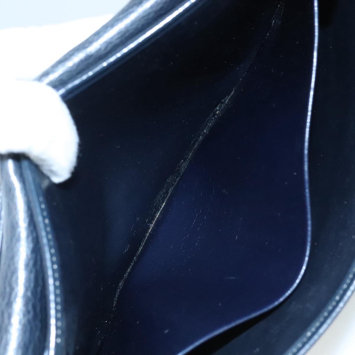 Christian Dior Trotter Canvas Shoulder Bag Navy Gold Auth 108685