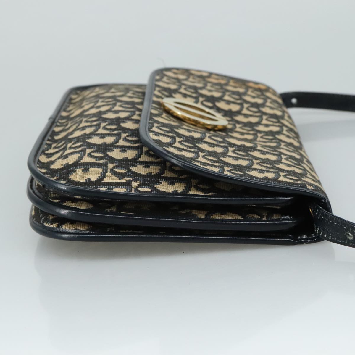 Christian Dior Trotter Canvas Shoulder Bag Navy Gold Auth 108685