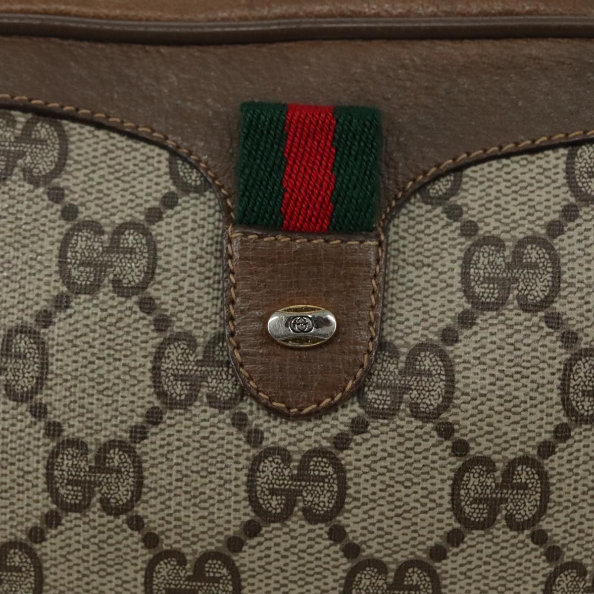 GUCCI GG Supreme Web Sherry Line Shoulder Bag PVC Beige 89 02 066 Auth 108686