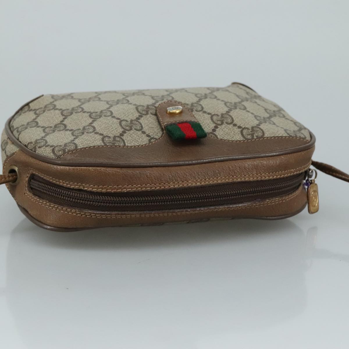 GUCCI GG Supreme Web Sherry Line Shoulder Bag PVC Beige 89 02 066 Auth 108686