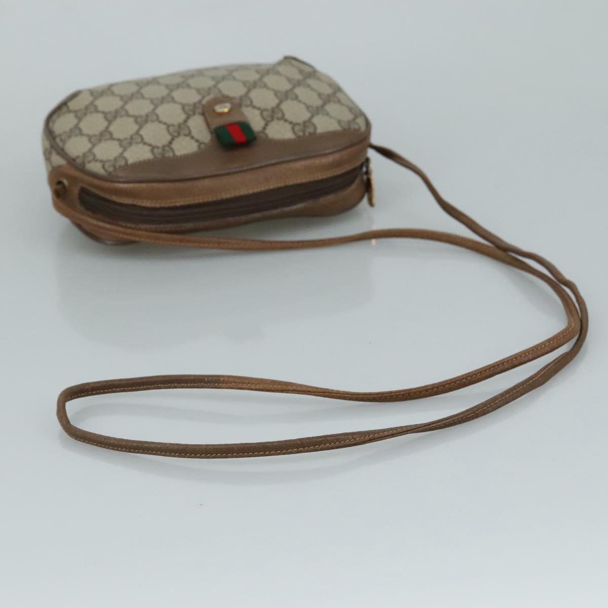 GUCCI GG Supreme Web Sherry Line Shoulder Bag PVC Beige 89 02 066 Auth 108686