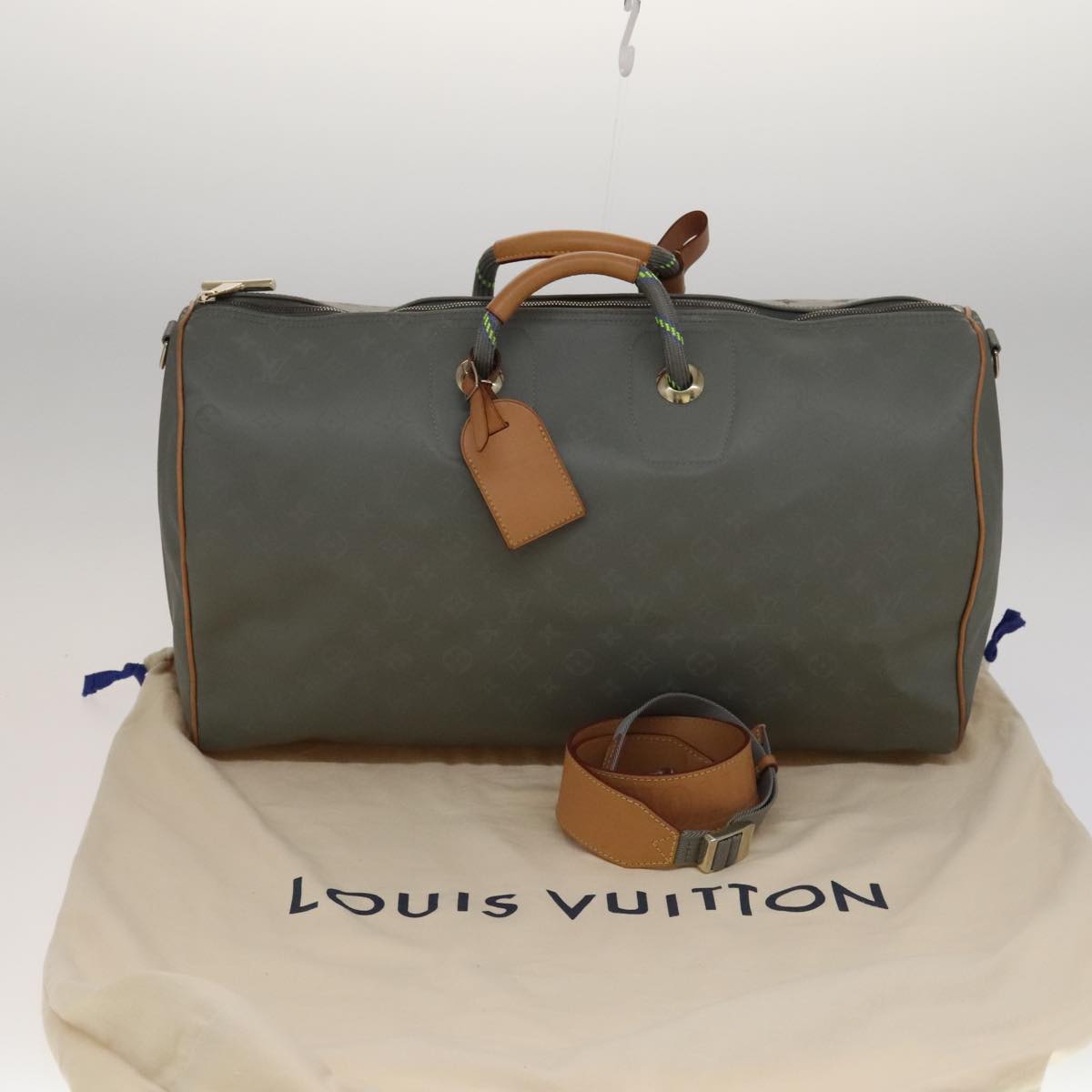 LOUIS VUITTON Titanium Keepall Bandouliere 50 Bag Silver M43886 LV Auth 108706A