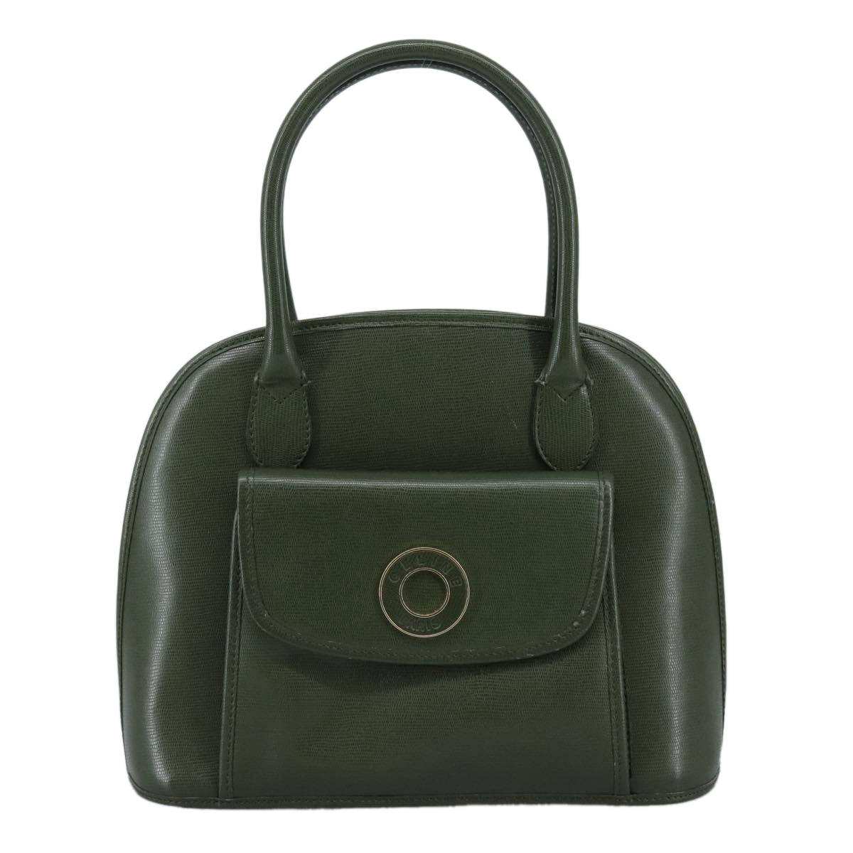 CELINE Hand Bag Leather 2way Khaki Auth 108739