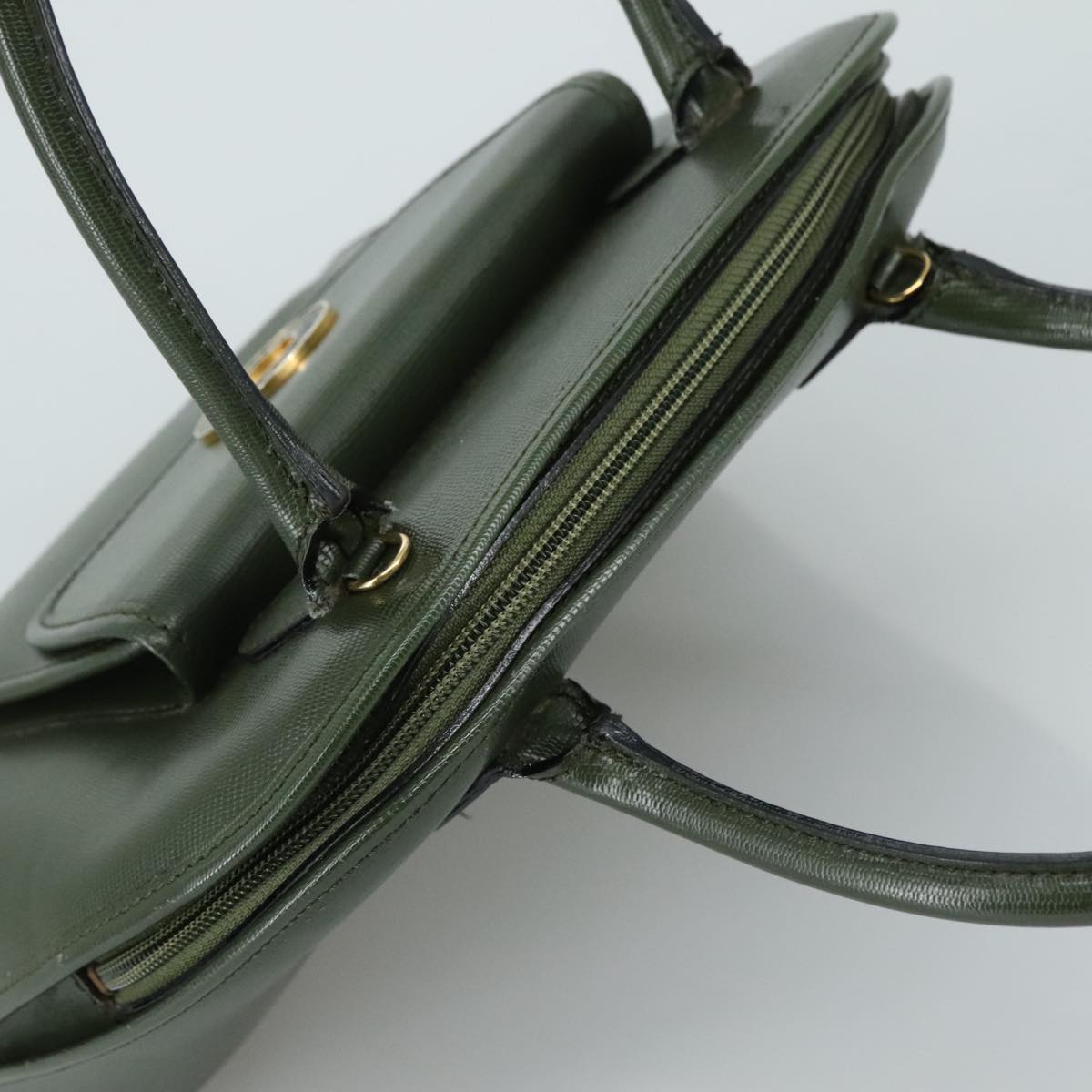 CELINE Hand Bag Leather 2way Khaki Auth 108739