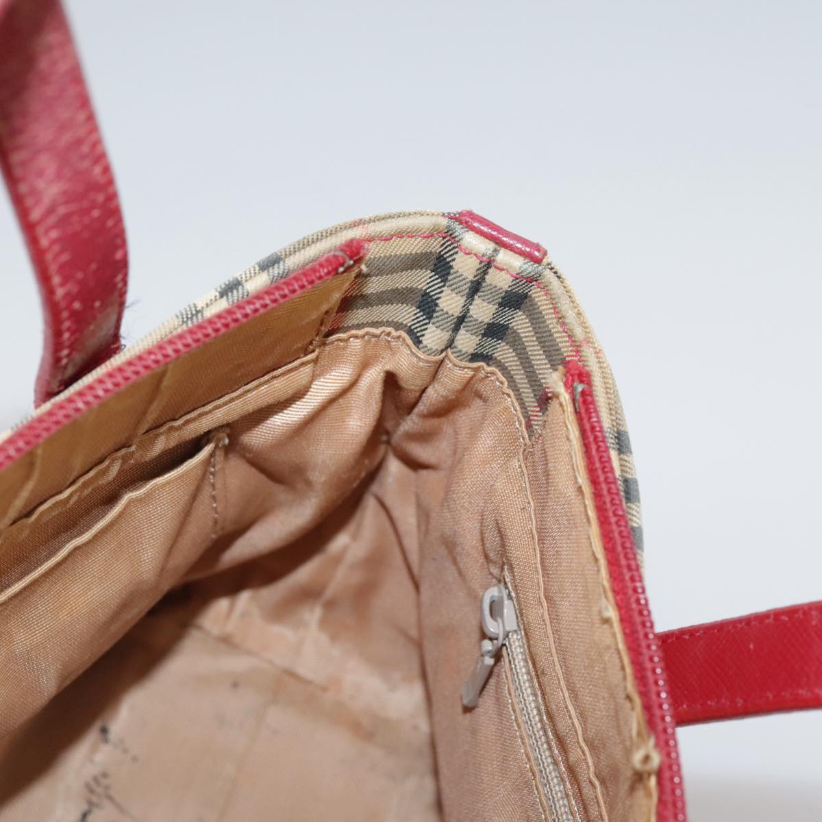 BURBERRY Nova Check Hand Bag Canvas Beige Red Auth 108752