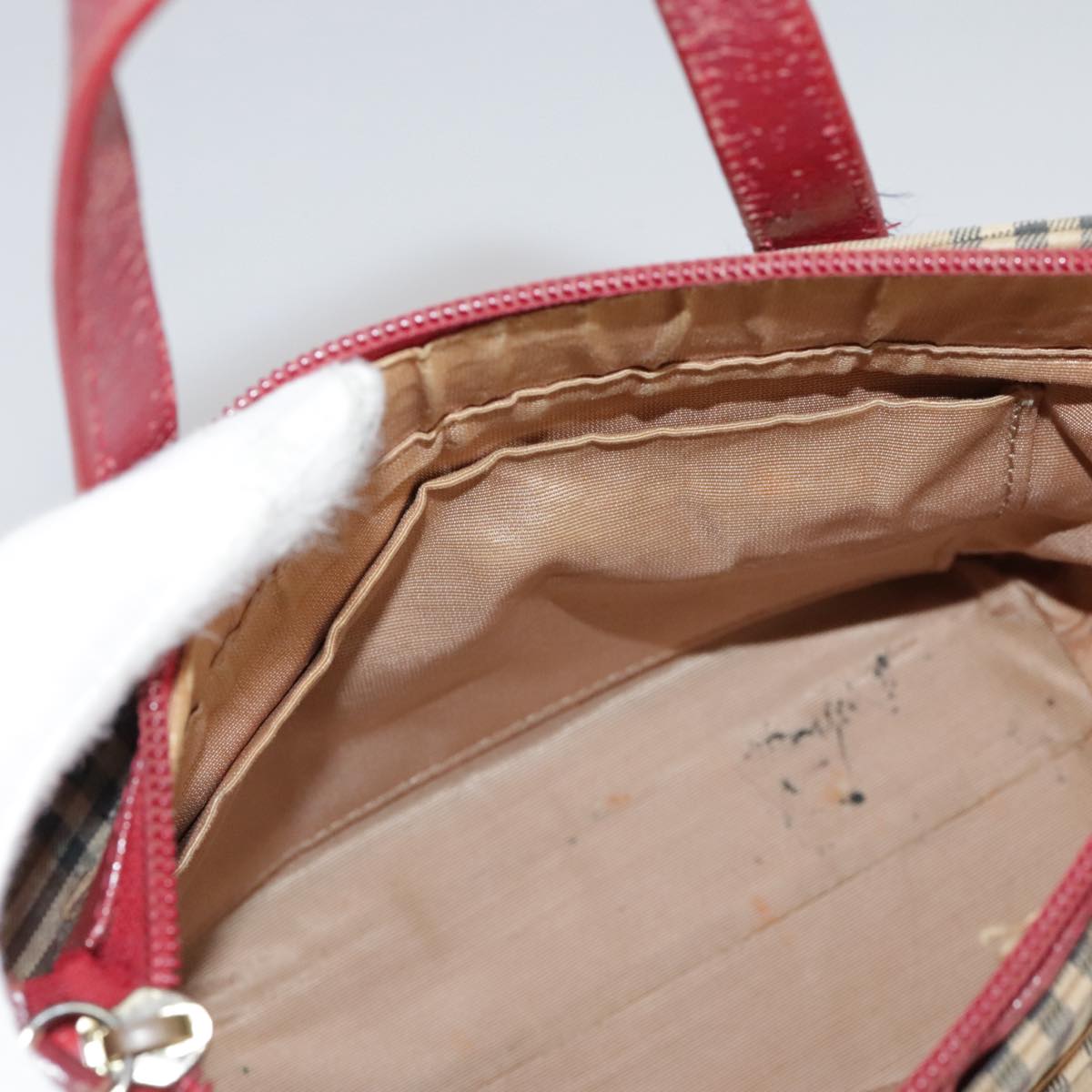 BURBERRY Nova Check Hand Bag Canvas Beige Red Auth 108752