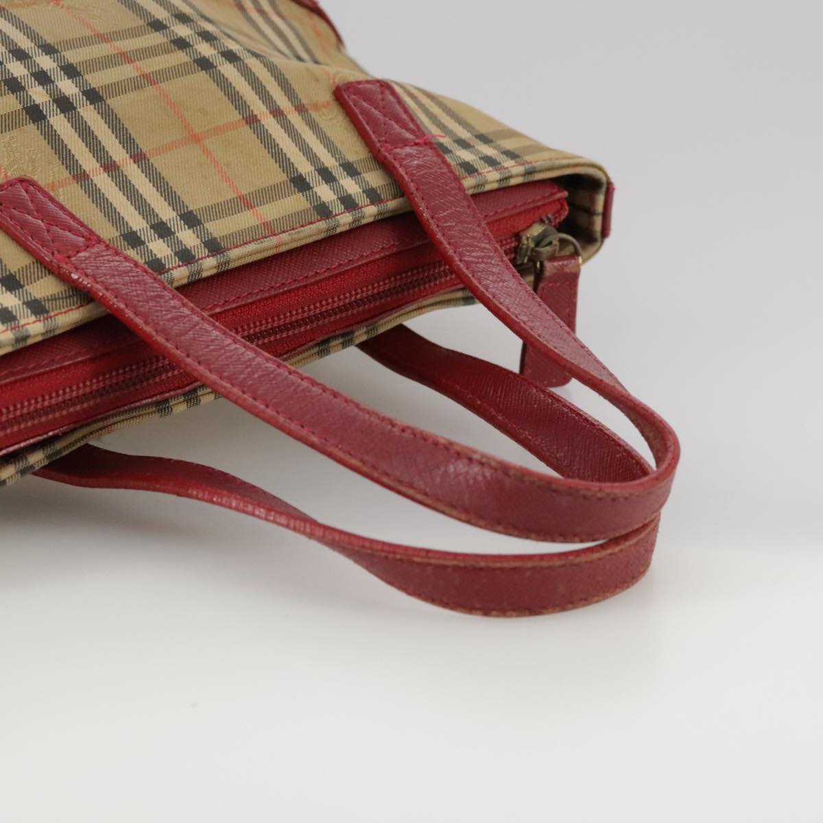 BURBERRY Nova Check Hand Bag Canvas Beige Red Auth 108752